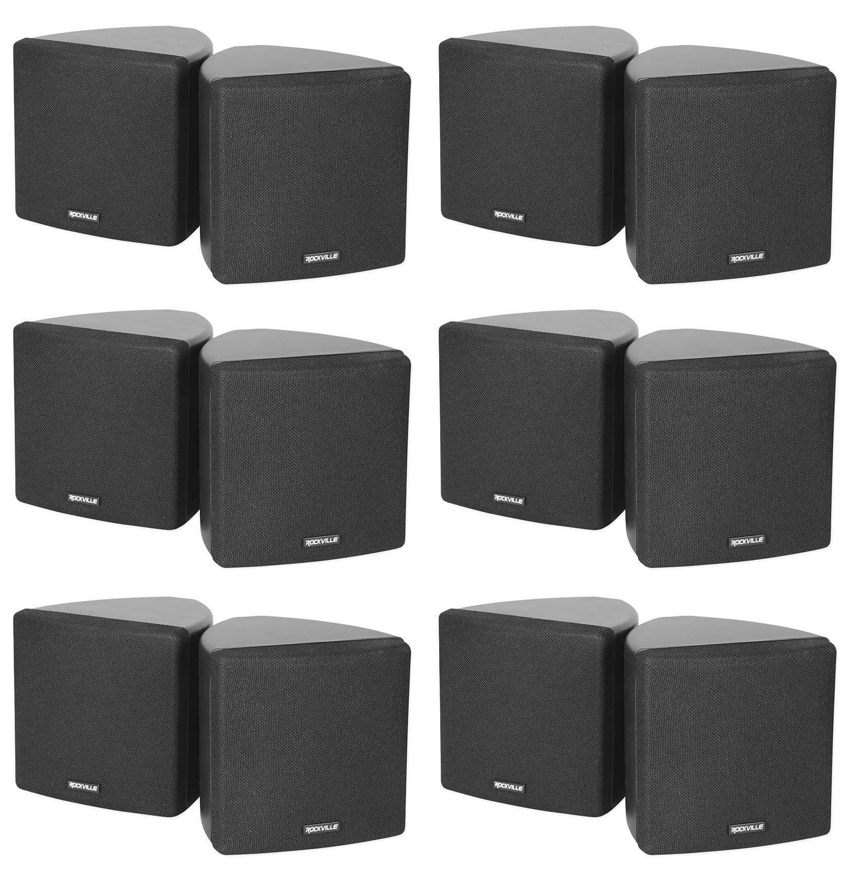 Rockville Cube 3.5 in Black Home Theater Wall Speakers with Swivel Brackets, Compact Design for Surround Sound and Small Room Au