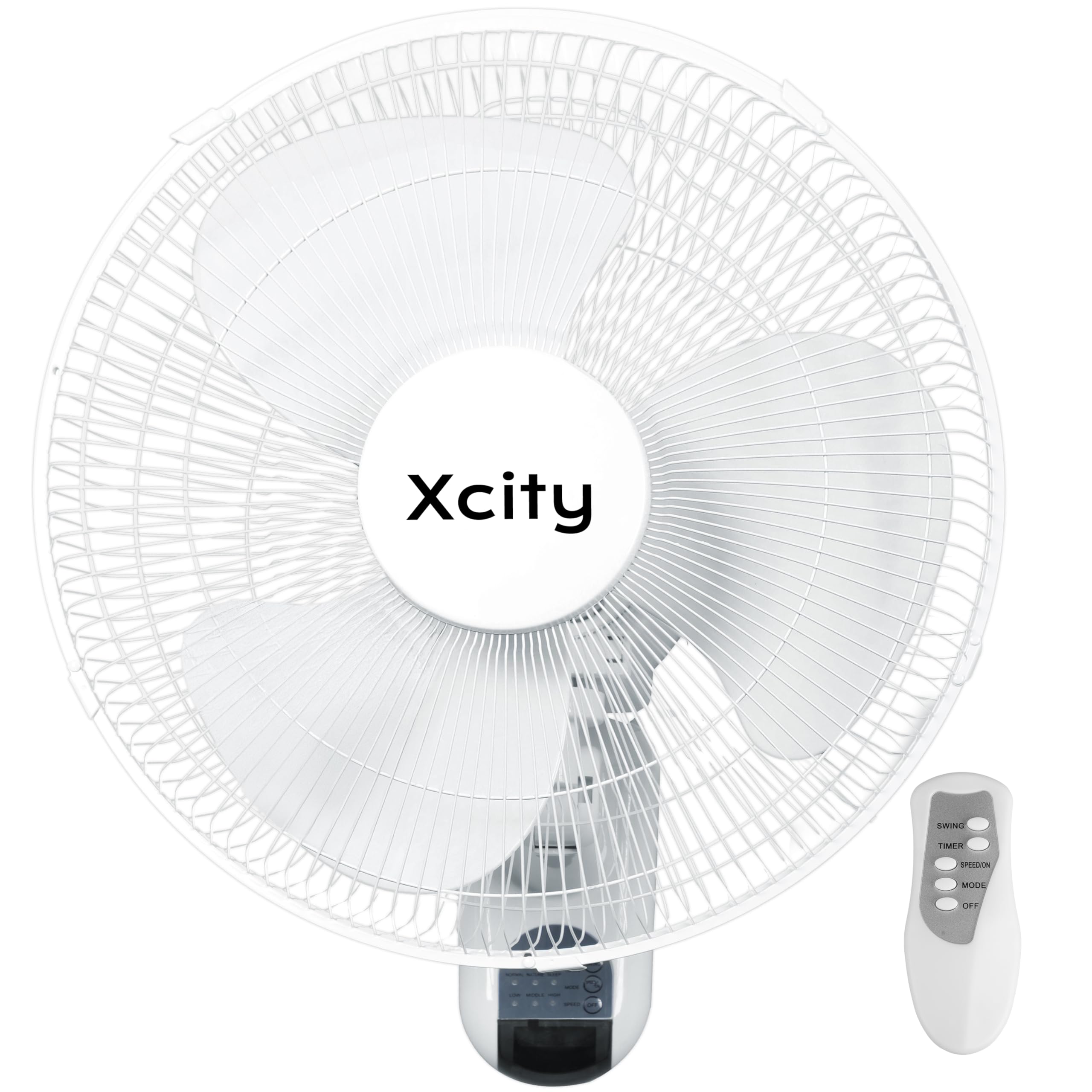Xcity 16 Inch Wall Mounted Fan with Remote Control, 3 Speeds, 3 Modes, Timer, 90 Oscillating & 60 Adjustable Tilt, High Velocity