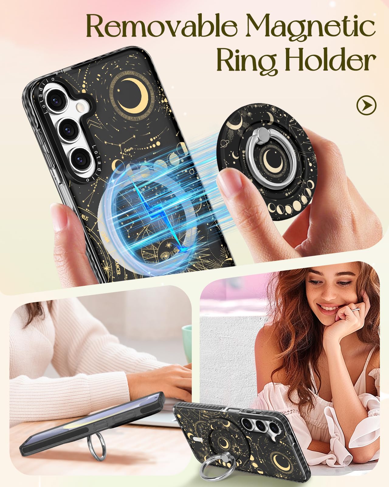 Lotadilo Cute Case For Samsung Galaxy S24 Fe For Women Girls - Funny Sun Moon Design Compatible With Magsafe Magnetic Ring Holde