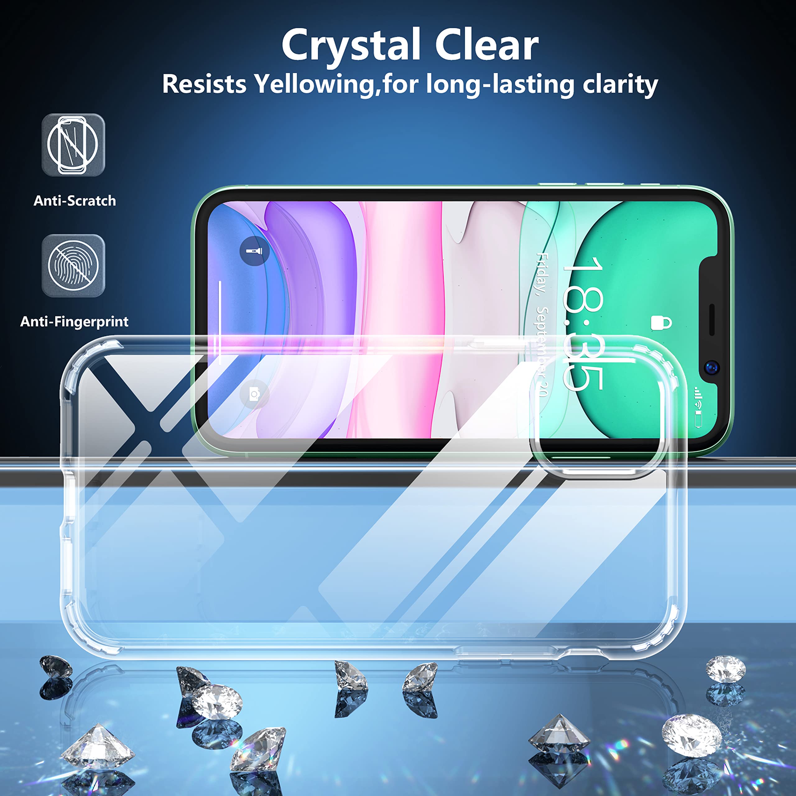 Spidercase For Iphone 11 Case, [Crystal Clear Not Yellowing] [With 2 Pcs Tempered Glass Screen Protector & 2 Pcs Camera Lens Pro