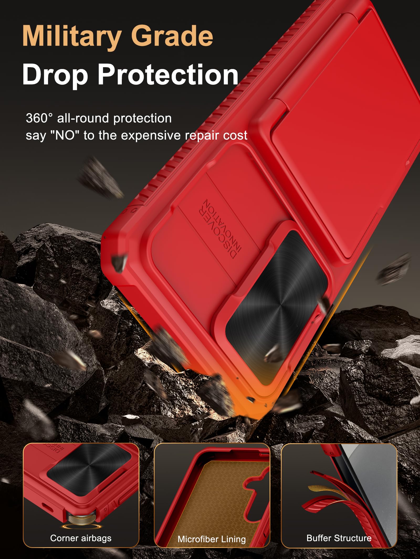 Vihibii For Samsung Galaxy S24 Fe Wallet Case With Card Holder (4 Cards) & Slide Lens Cover & Kickstand & Raised Edges Protect S