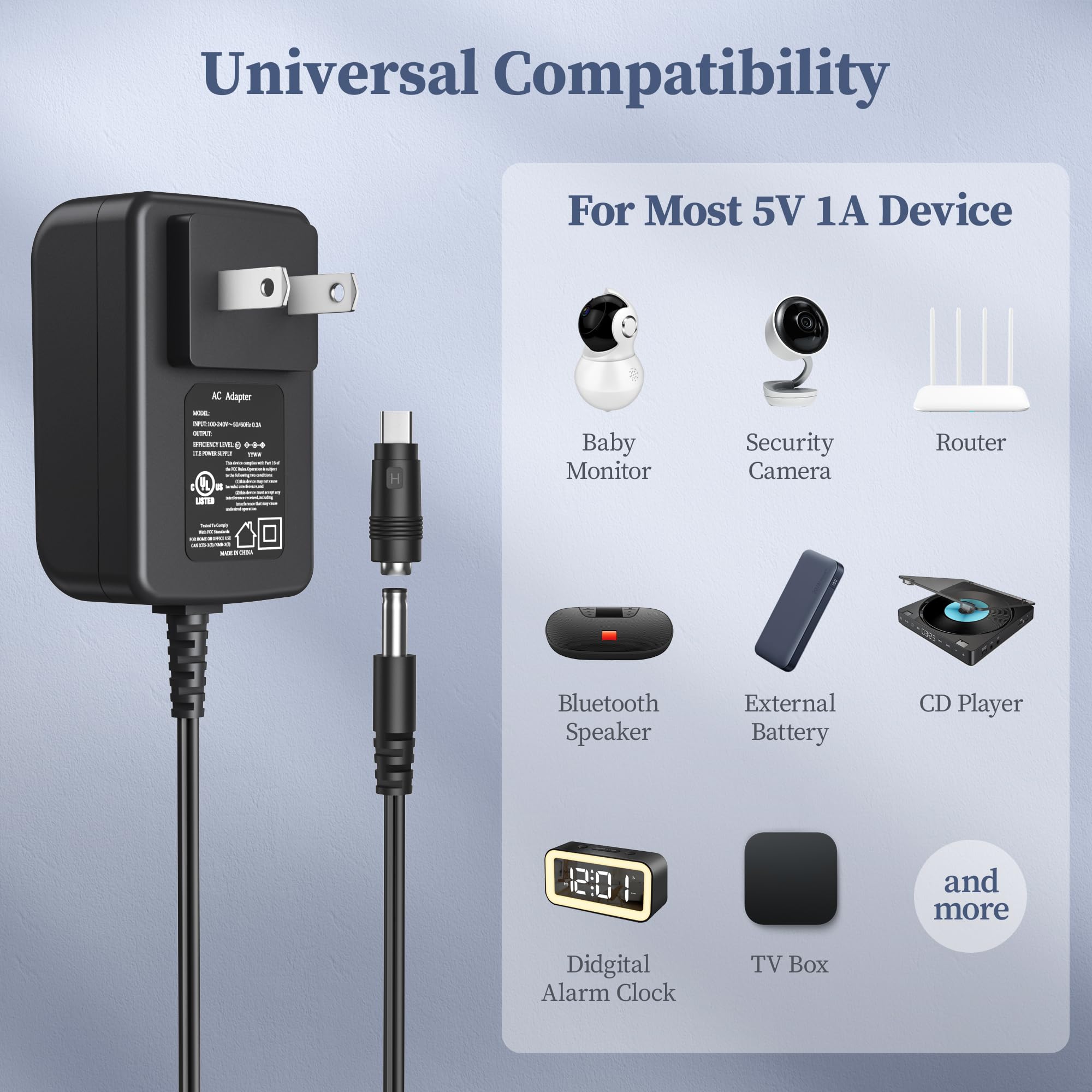 Donyoie 5V 1A Power Supply 5 Volt Charger 1000Ma 5W Max Regulated Switching Ac To Dc Cord Adapter With 10 Replacement Connector