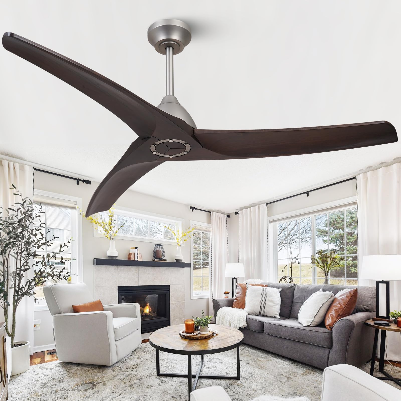 Morkefan 54 inch Ceiling Fan no Light,Wood Ceiling Fans with 6-Speed Reversible DC Motor,Timer,Unique Ceiling Fan for Kitchen Be
