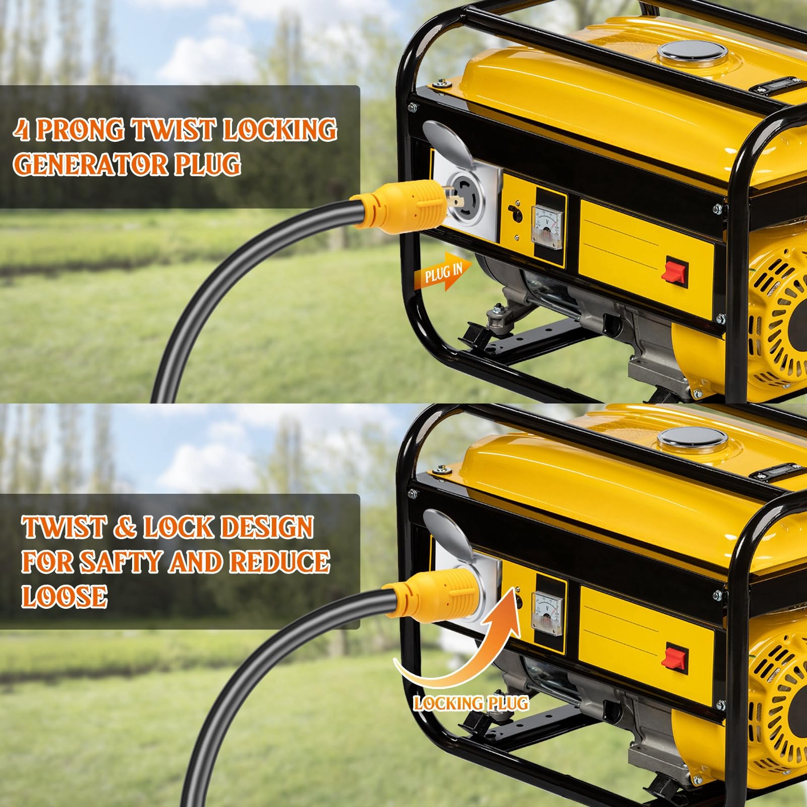 Kanayu Nema L14 30P To 4 Port 5 20R/ 5 15R & L14 30R Generator Adapter Extension Cord, 4 Prong Locking Generator 30 Amp To 15/20