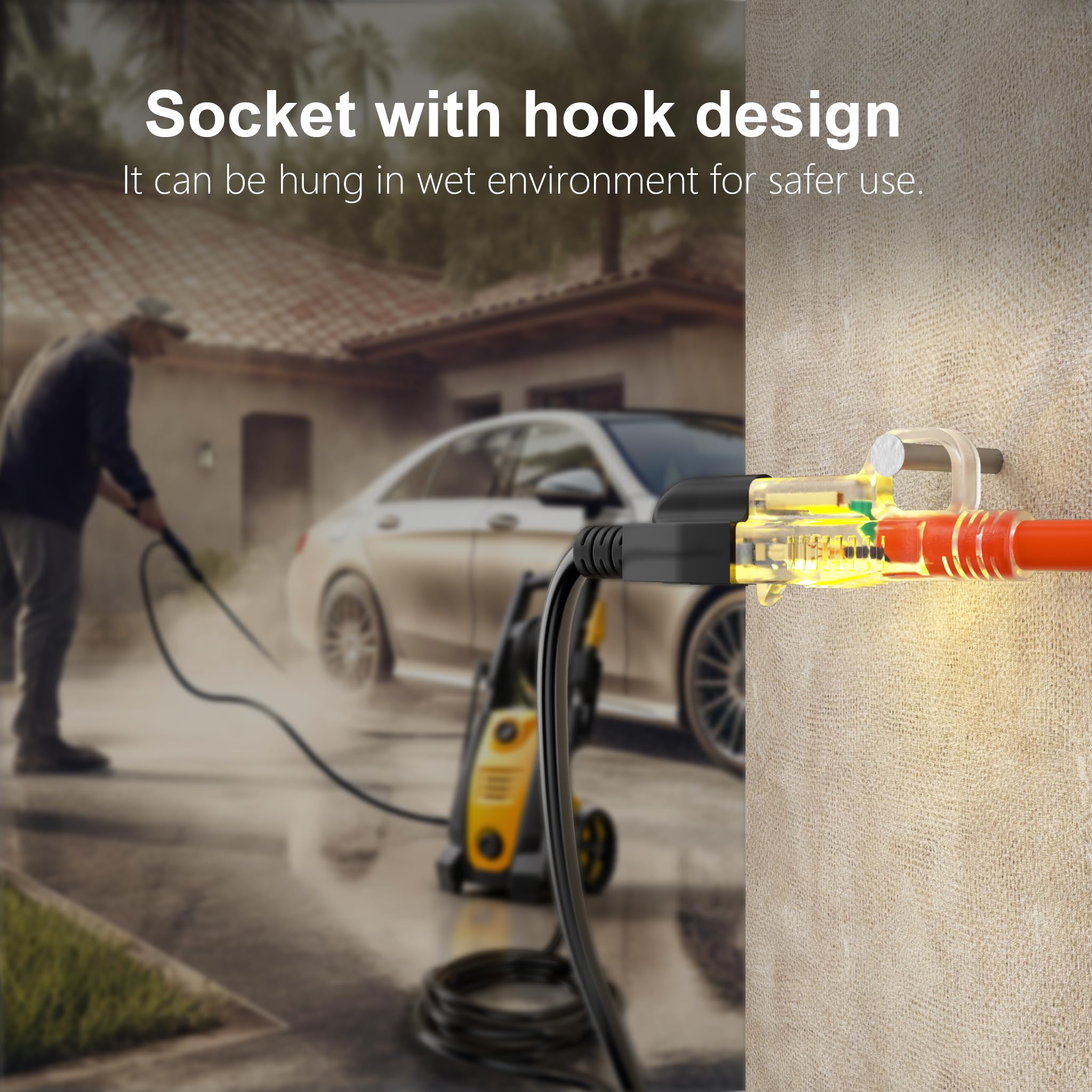 Huanchain 12/3 Gauge Heavy Duty Outdoor Extension Cord 100 Ft Waterproof With Lighted End, Flexible Cold Resistant 3 Prong Elect