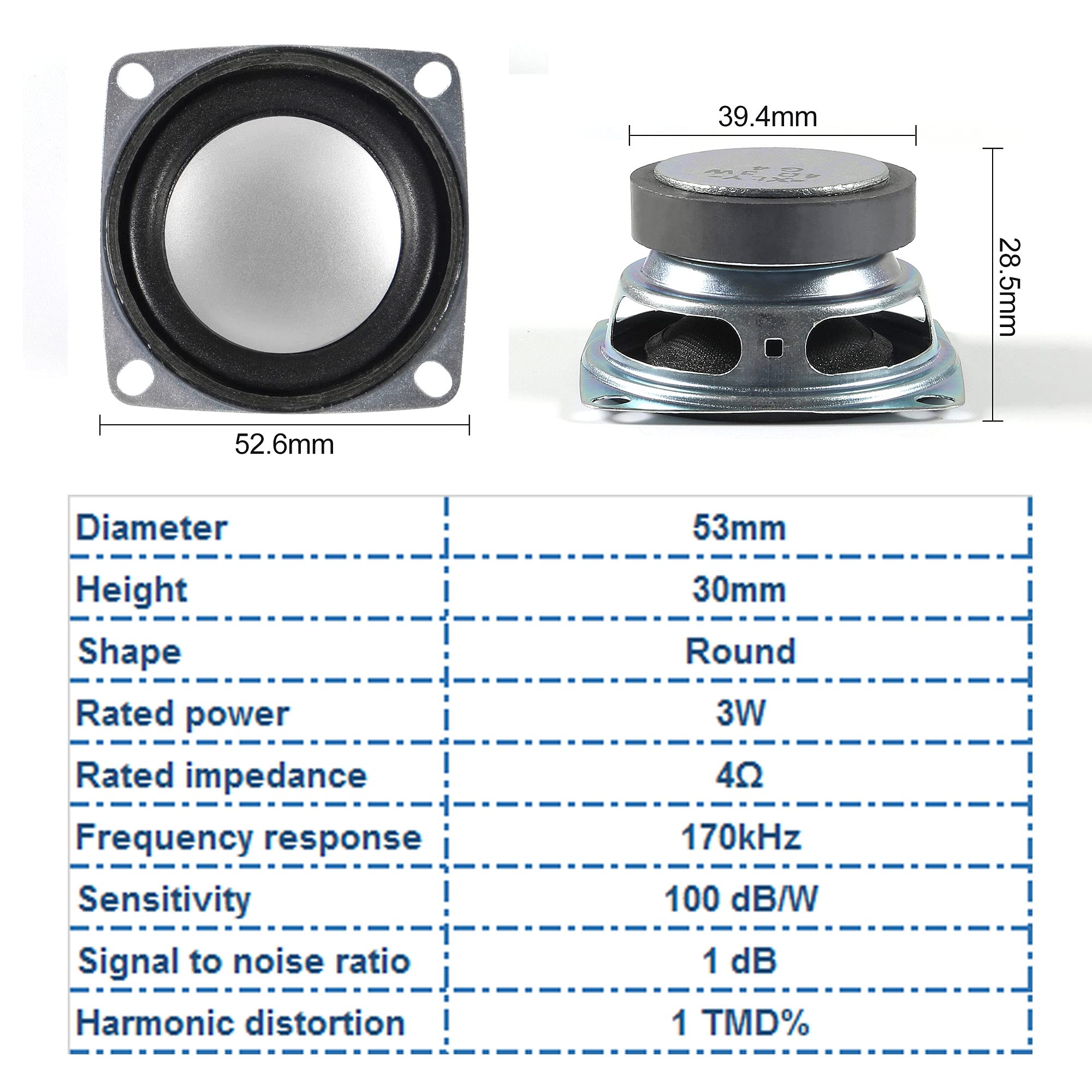 Alamscn 2Pcs 1.5'' 4Ohm 3W Full Range Audio Stereo Speaker Round Loudspeaker + 2Pcs 3Wx2 Dc 5V Class D Digital Amplifier Pam8403