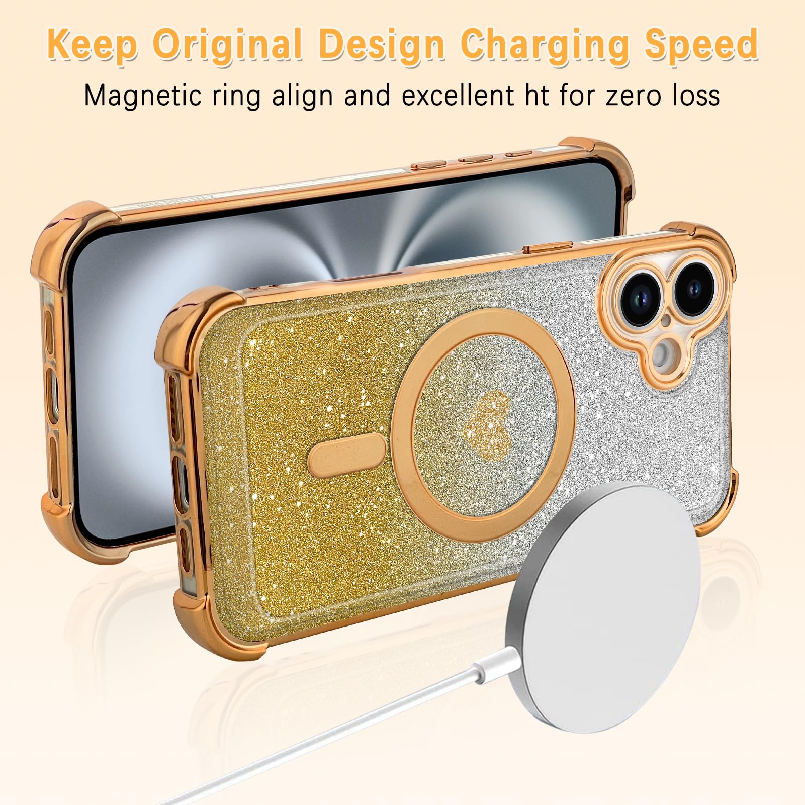 Tharlet Magnetic For Iphone 16 Case [Compatible With Magsafe] Glitter Cute Love Luxury Plating Plating Bling Clear Phone Case Wi