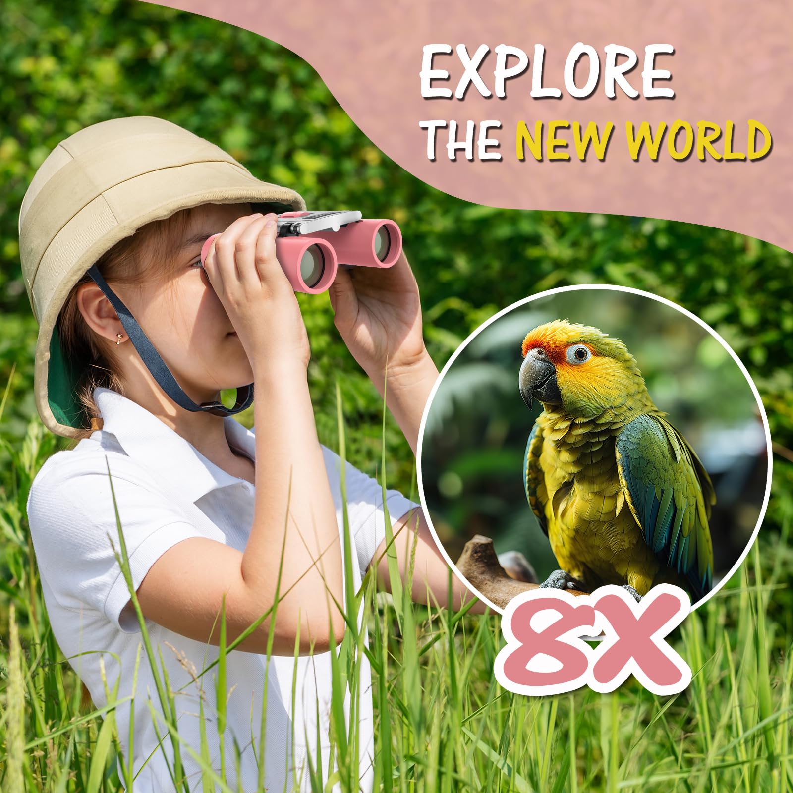 Uscamel Binoculars 8  21 Compact Binoculars Adults And Kids, Mini Travel Binocular For Bird Watching, Hunting, Travel (Pink)