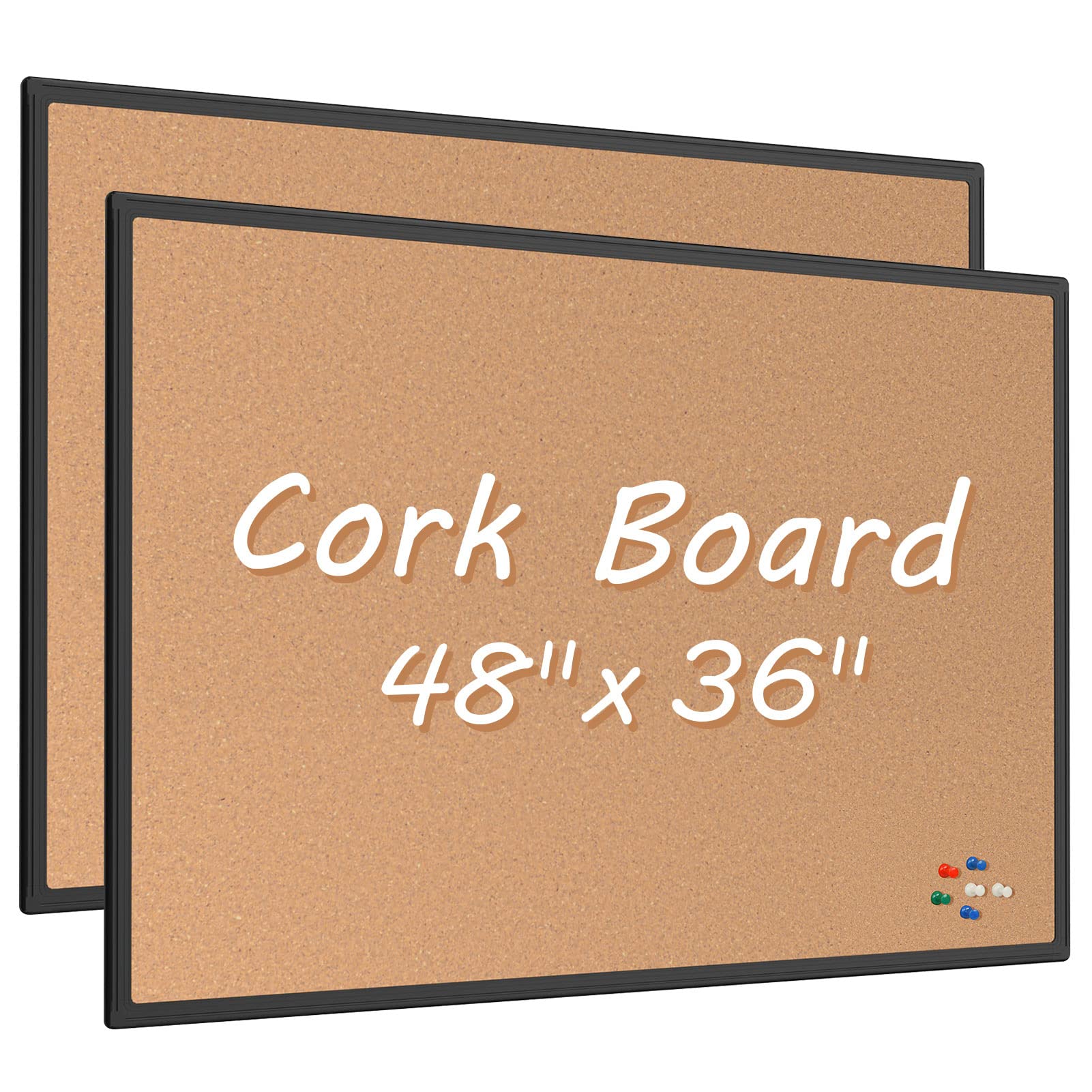 Board2By 2 Pack Cork Board Bulletin Board 48 X 36, Black Aluminium Framed 4X3 Corkboard, Office Board For Wall Cork, Large Wall