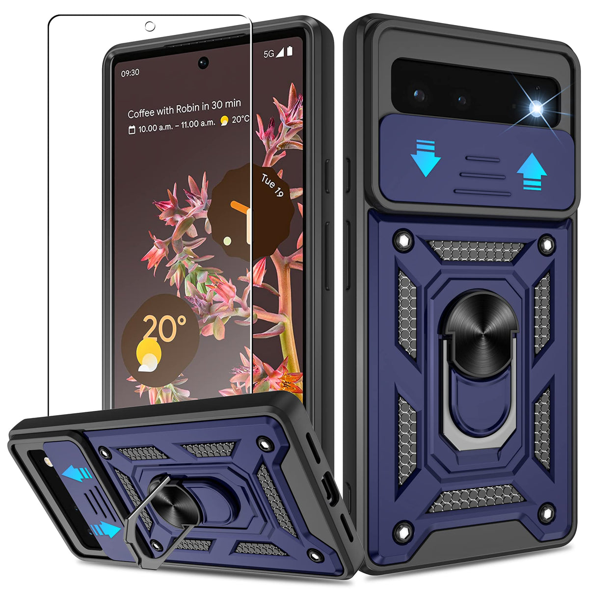 Atump For Google Pixel 6 Case With Hd Screen Protector, Heavy Duty Shockproof With 360