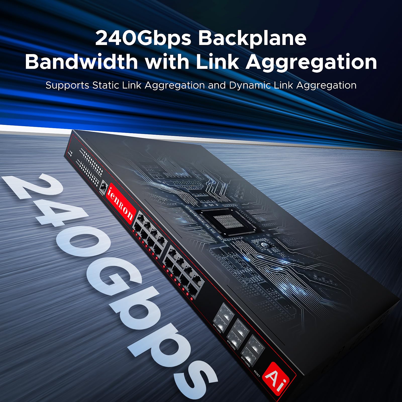 Ienron 22 Port 2.5G Managed Layer 3 Network Switch, 16 X 2.5 Gigabit Base T Ports, 6 X 10 Gigabit Sfp Switch, Ethernet Switch, S