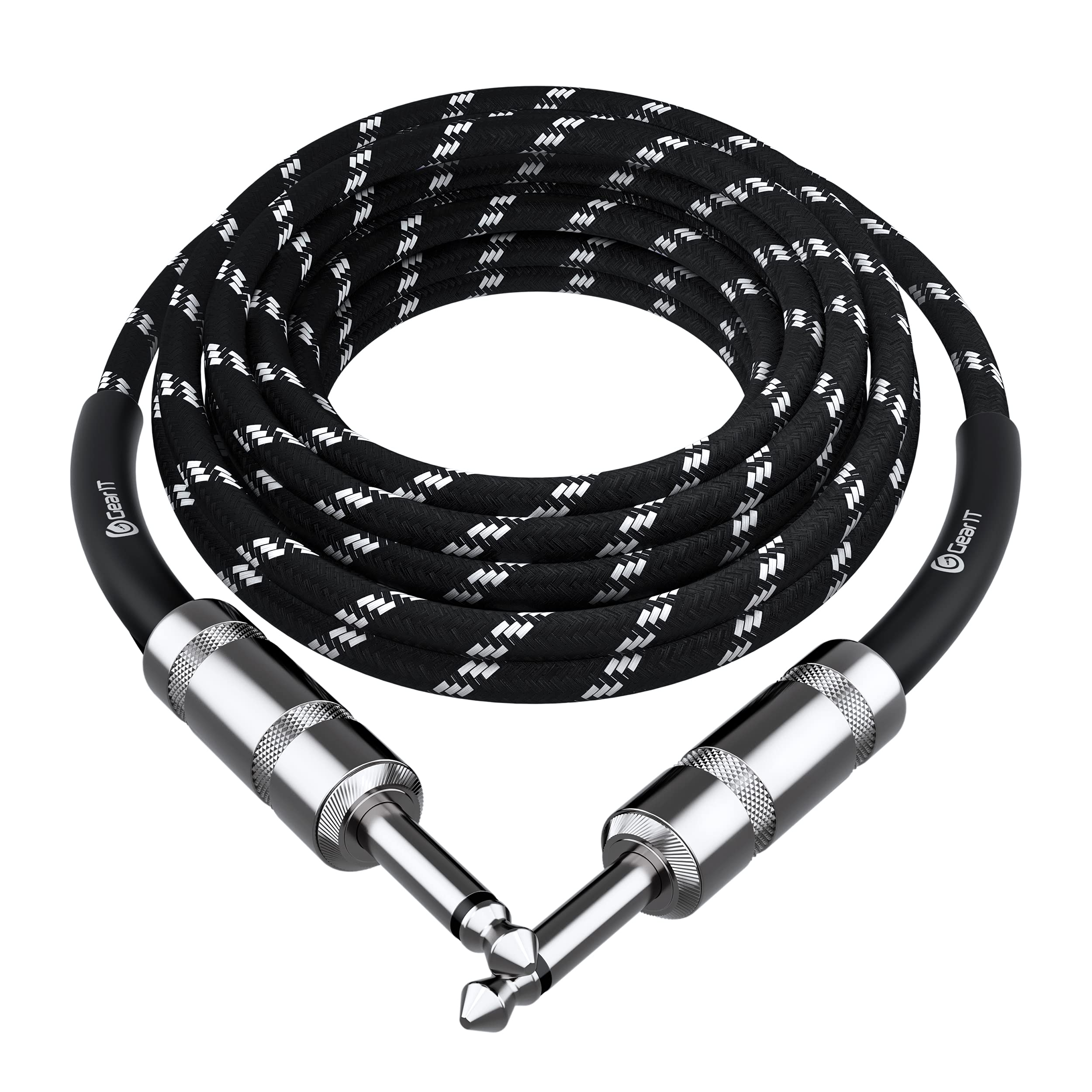 Gearit Audio Instrument Cable (15Ft) 1/4 Inch To 1/4 Inch Straight Male To Male For Amp Cord, Bass And Electric Guitar   Black/W