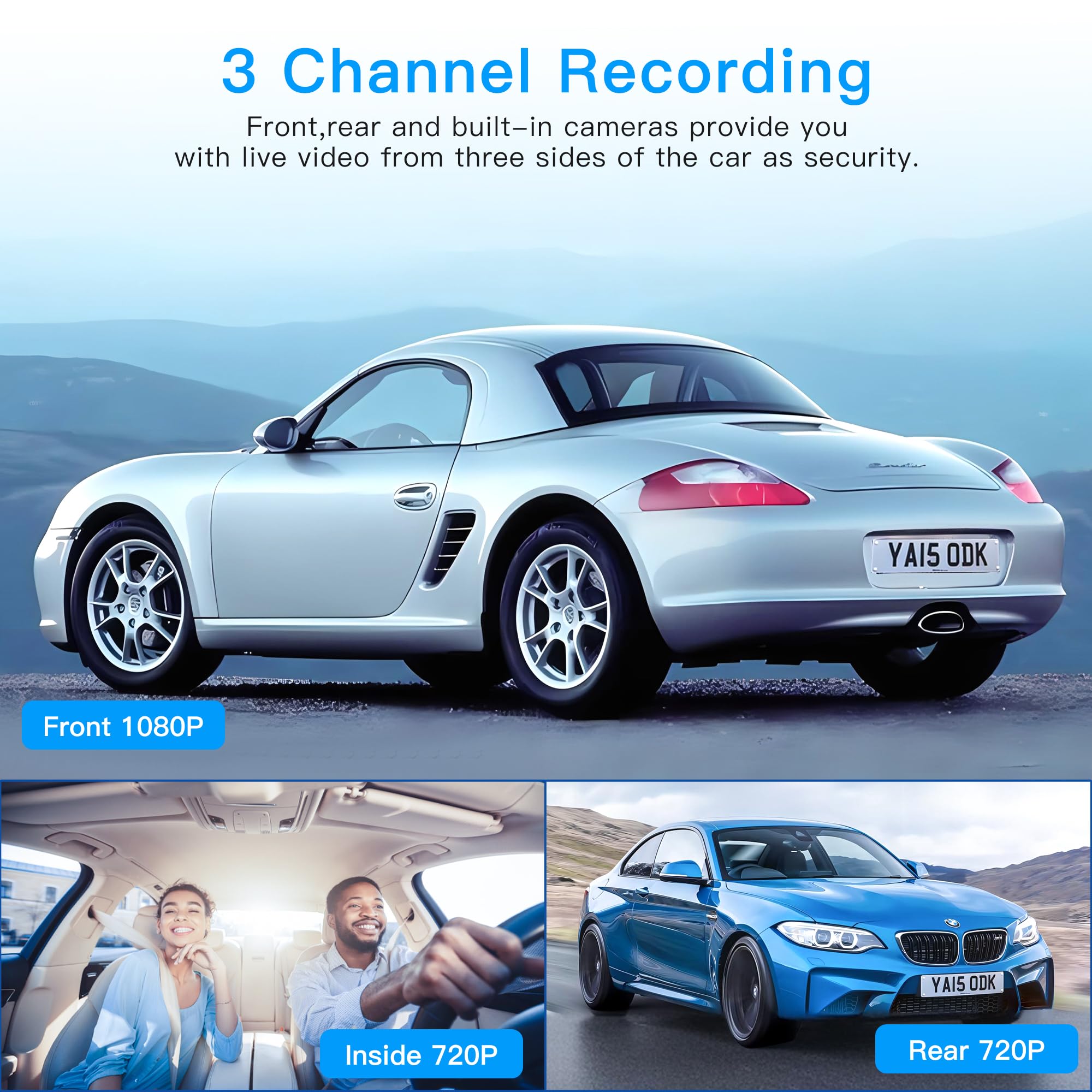 3 Channel Dash Cam Wifi Fhd 1080P Car Camera 64Gb Tf Card,Topgoose Front Dash Camera Front And Rear Inside For Cars,Mini Dashcam