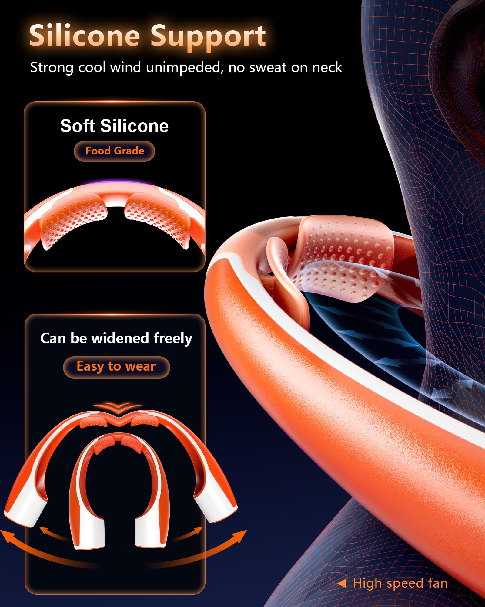 Rohent Neck Fan Portable For Outdoor: Powerful High Speed Personal Neck Fan 360 Cooling   4000Mah Battery Operated Rechargeable