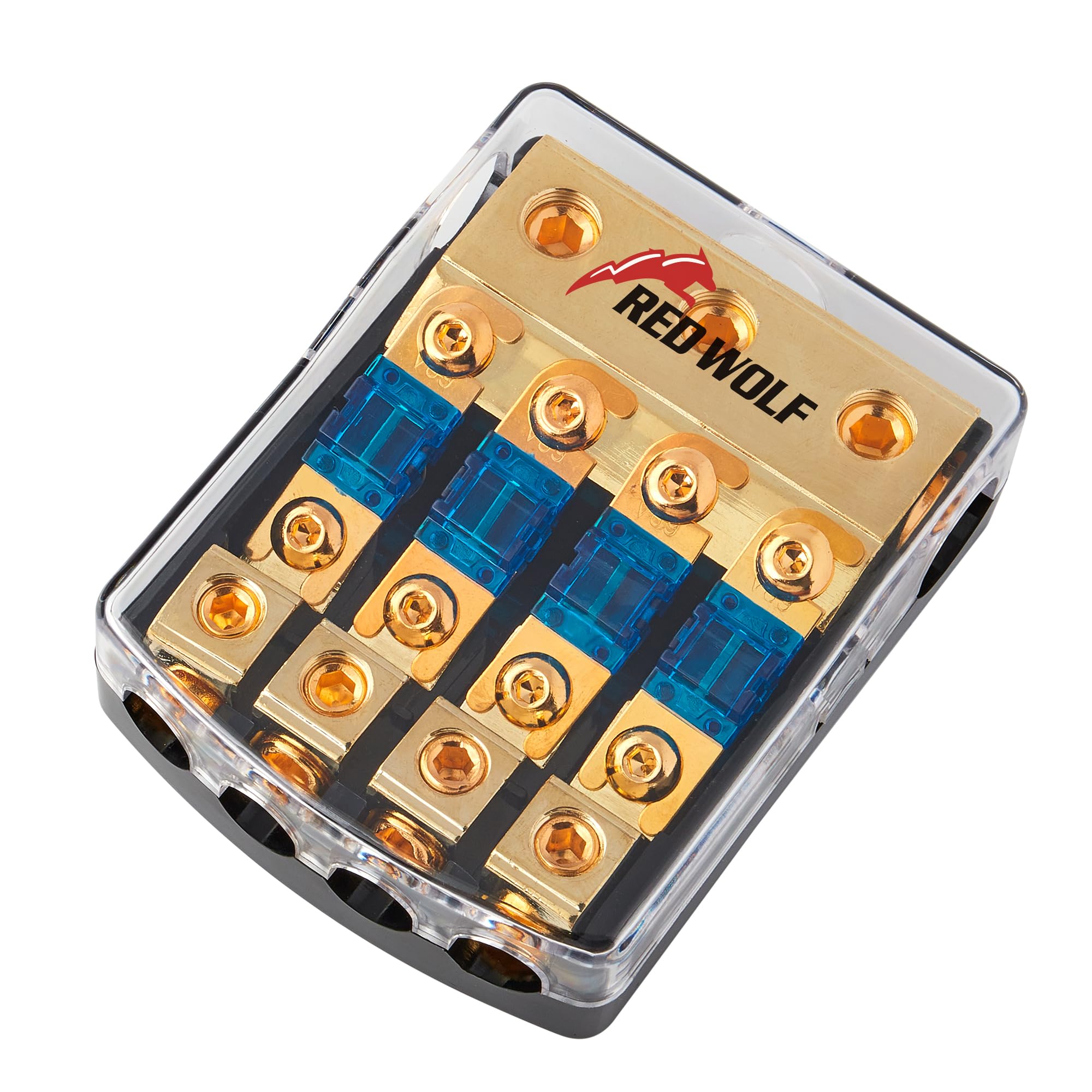 Red Wolf 4 Way Anl Fuse Holder 60A, 0/2/4 Gauge In 4/8 Gauge Out Fuse Distribution Block For Car Boat Trolling Motor Marine Audi