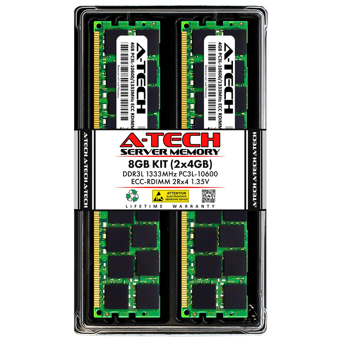 A Tech 8Gb Kit (2X4Gb) Ddr3/Ddr3L 1333Mhz Pc3L 10600R Ecc Rdimm 2Rx4 Dual Rank 1.35V Ecc Registered Dimm 240 Pin Server Ram Memo