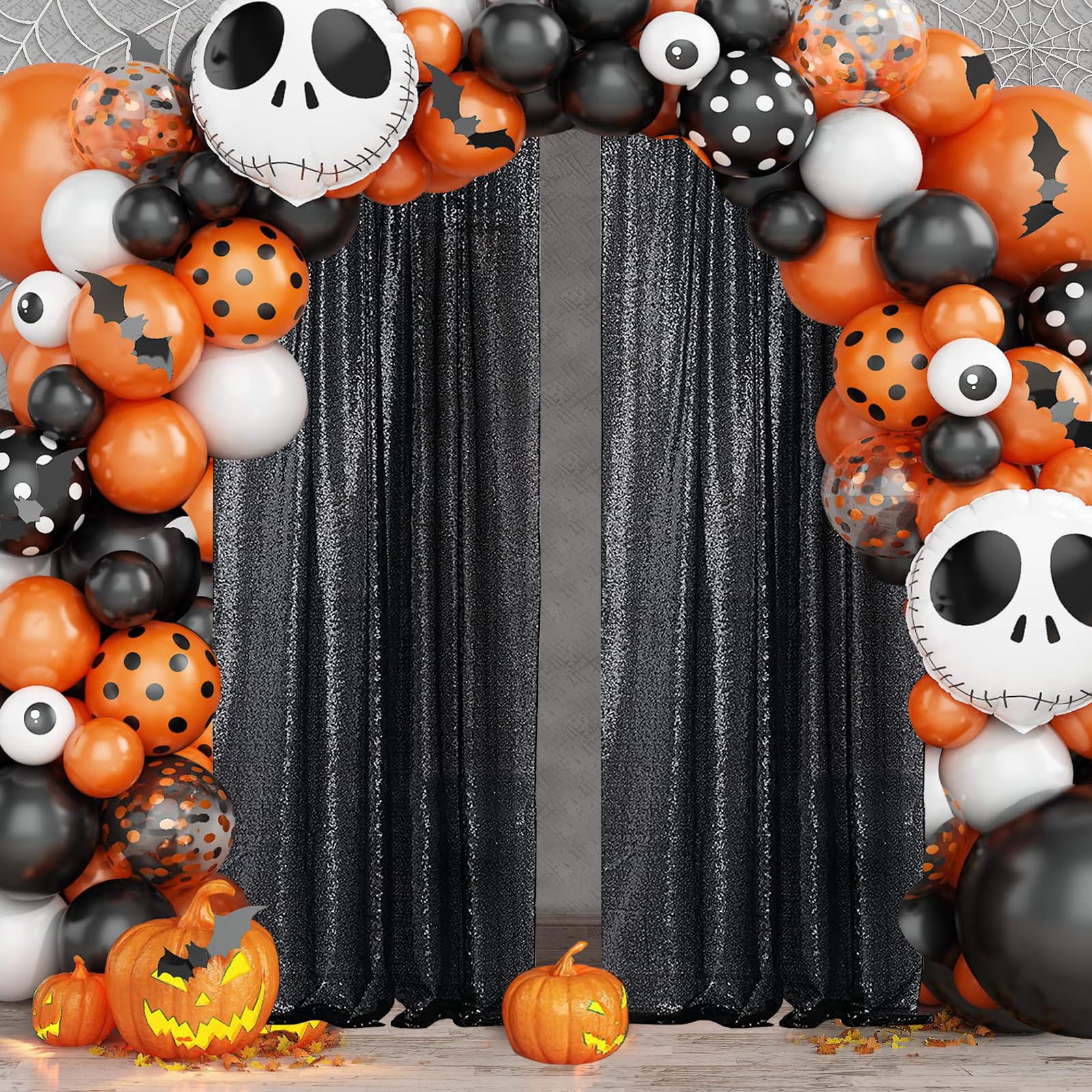 Sugargirl Halloween Black Sequin Backdrop Curtain 4 Panels 2Ftx8Ft Glitter Black Background Drapes Sparkle Photography Backdrop