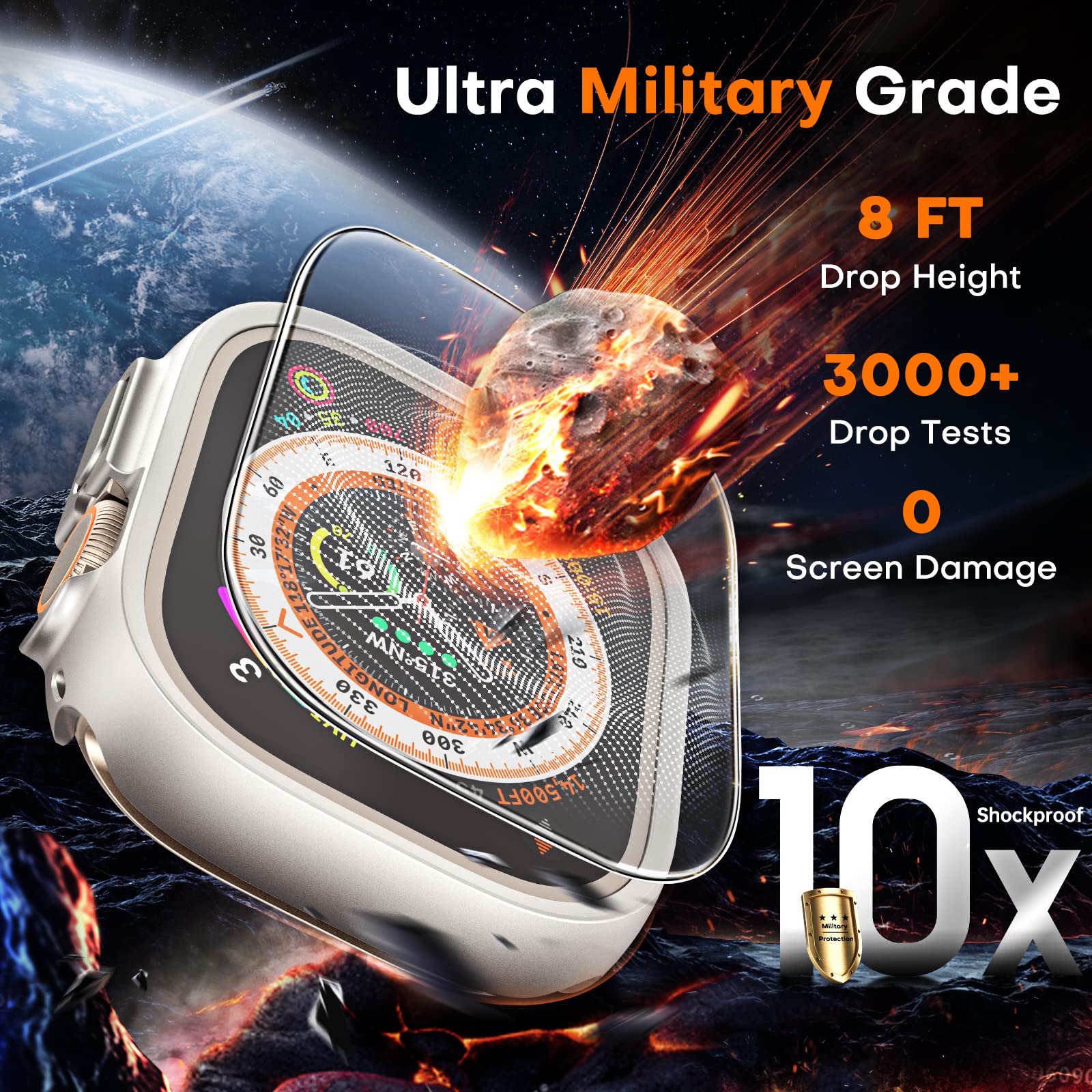 Tocol 2 Pack For Apple Watch Ultra 2/1 Case 49Mm + 2 Pack Tempered Glass Screen Protector For Iwatch, [10X Military Grade Shockp