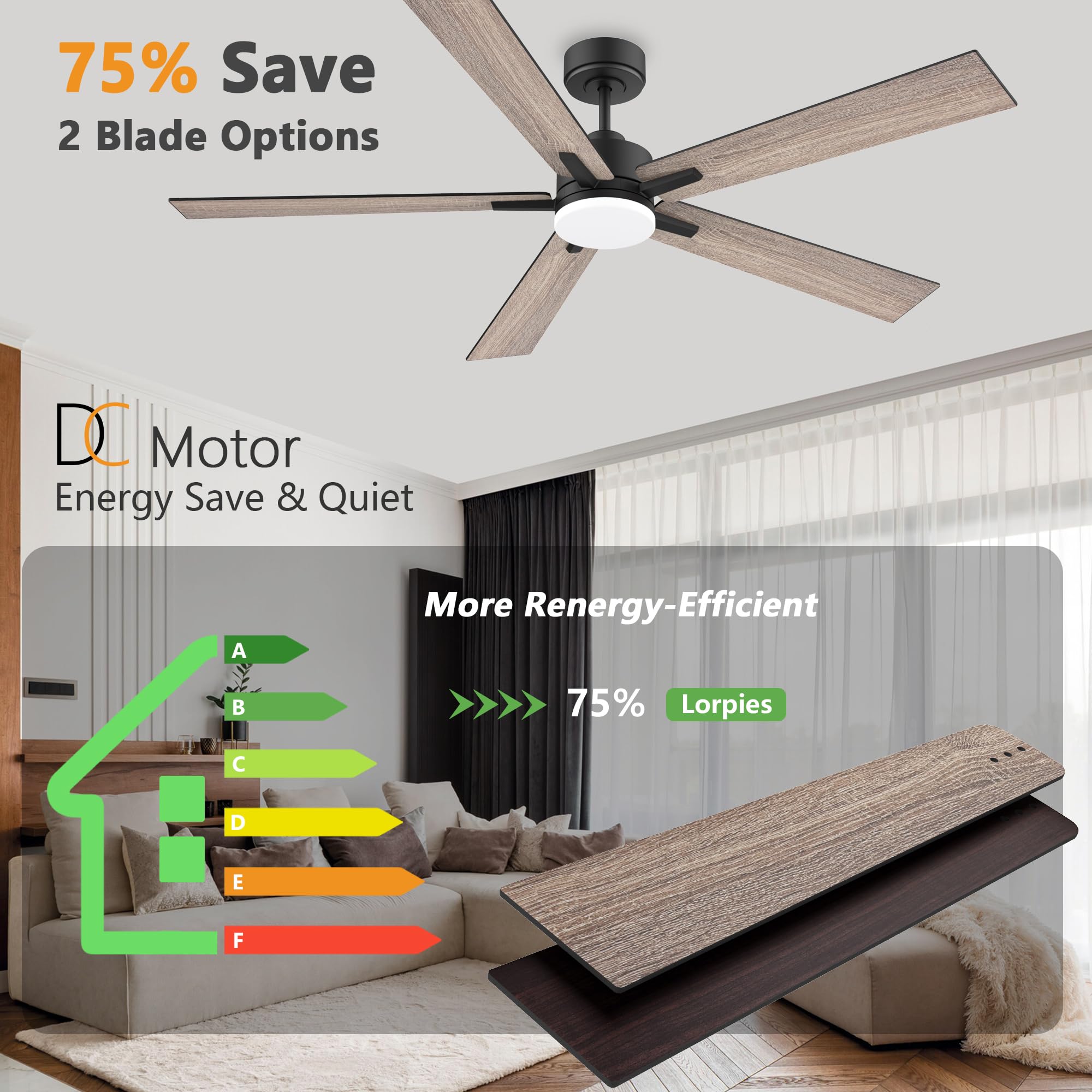 60    Smart Ceiling Fan With Lights Remote,Control Via Alexa Google App Wifi,Silent Dc Motor,Dimmable,Outdoor Indoor Modern Ceil