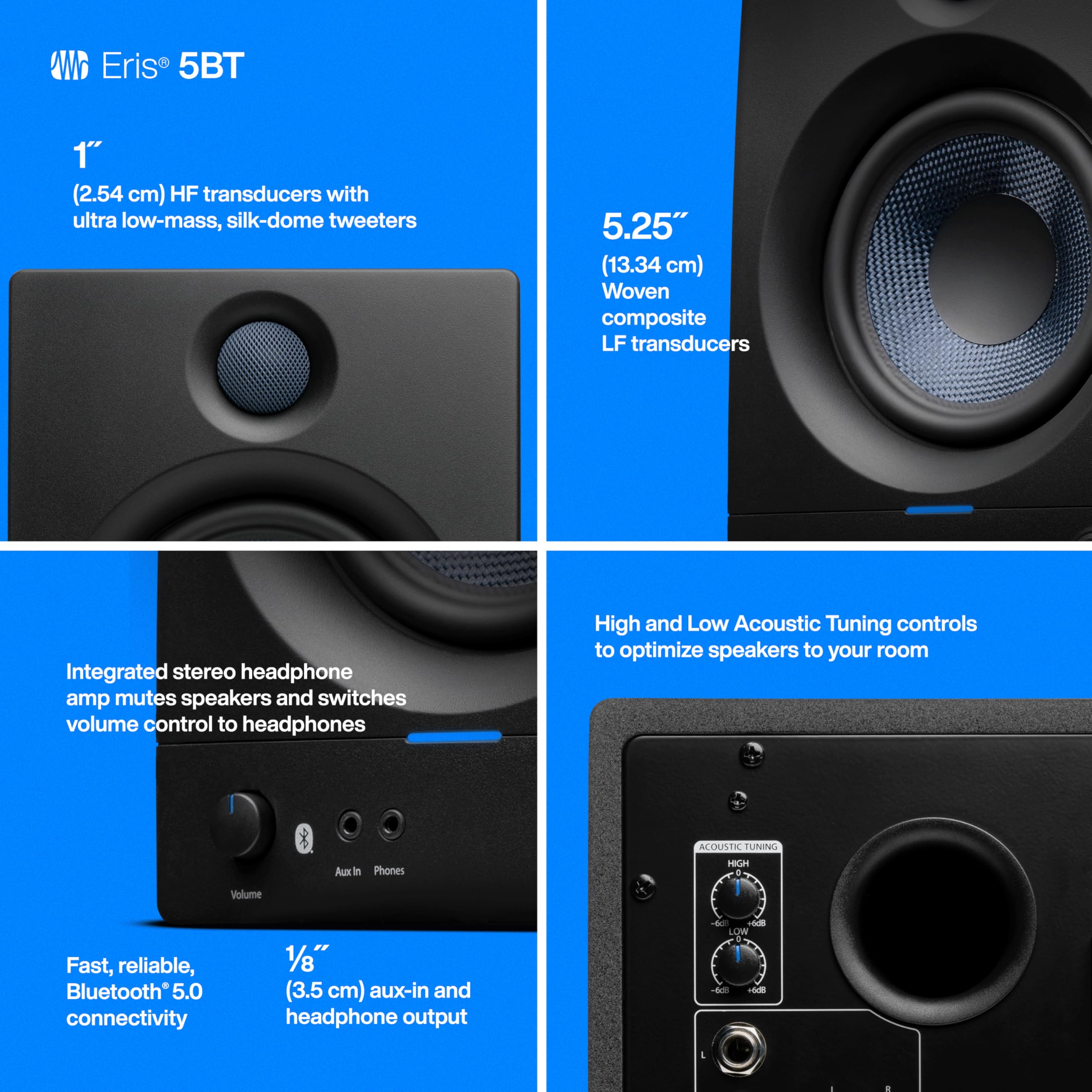 Presonus Eris 5Bt Bluetooth Studio Monitors, Pair   5'' Powered, Active Monitor Speakers For Near Field Music Production, Audio