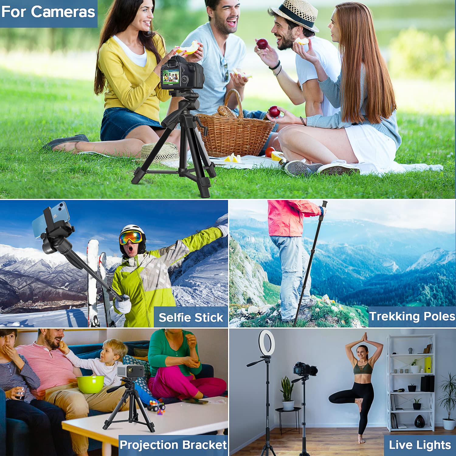 Camera Tripod 69 Inch, Patented 3 Way Swivel Portable Phone Tripod Professional Aluminum Alloy Travel Phone Camera Stand Monopod
