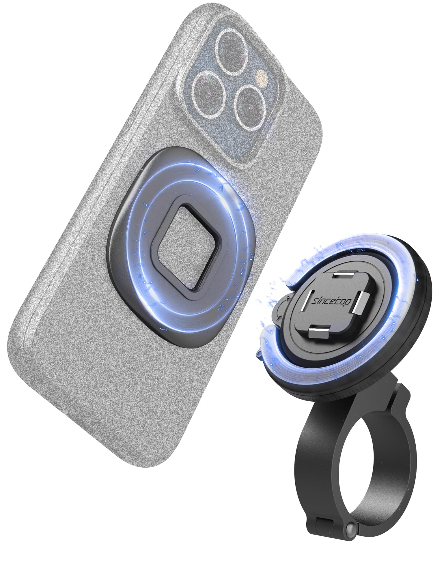 Sincetop Bike/Motorcycle Magnetic Phone Mount Series Q [ Quad ] - Quick Release - Aluminum Bicycle Handlebar Phone Holder - Comp