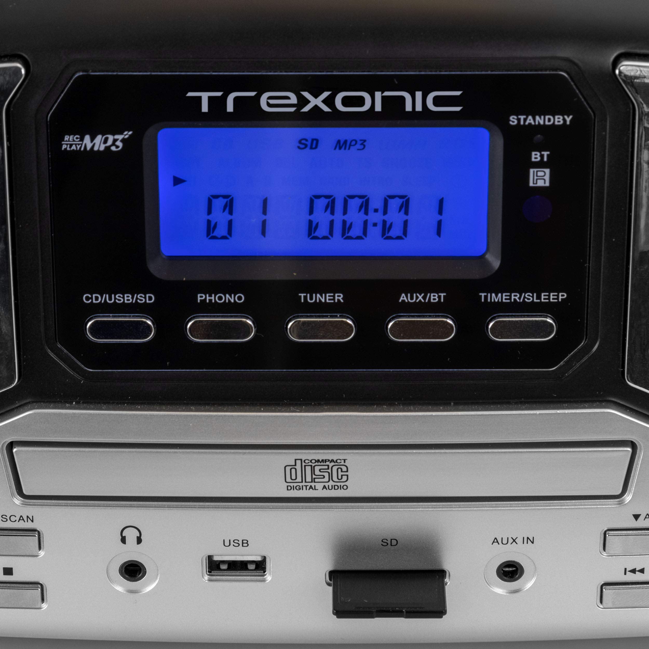Trexonic Retro Record Player With Bluetooth, Cd Players And 3-Speed Turntable In Black