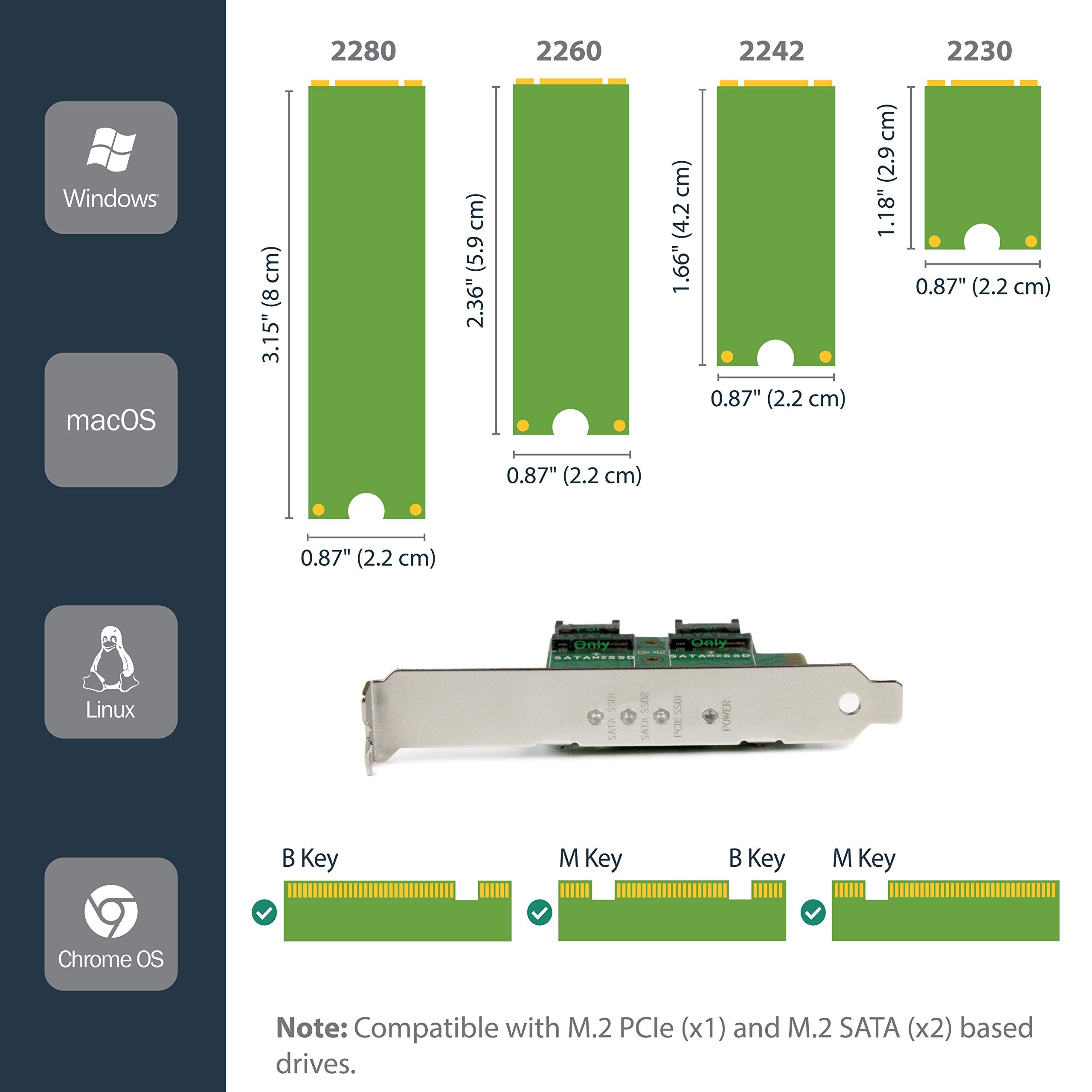 Startech.Com 3 Port M.2 Ssd (Ngff) Adapter Card   Supports 1X Pcie (Nvme) M.2 Ssd, 2X Sata Iii M.2 Ssds   Pcie 3.0 Adapter (Pexm