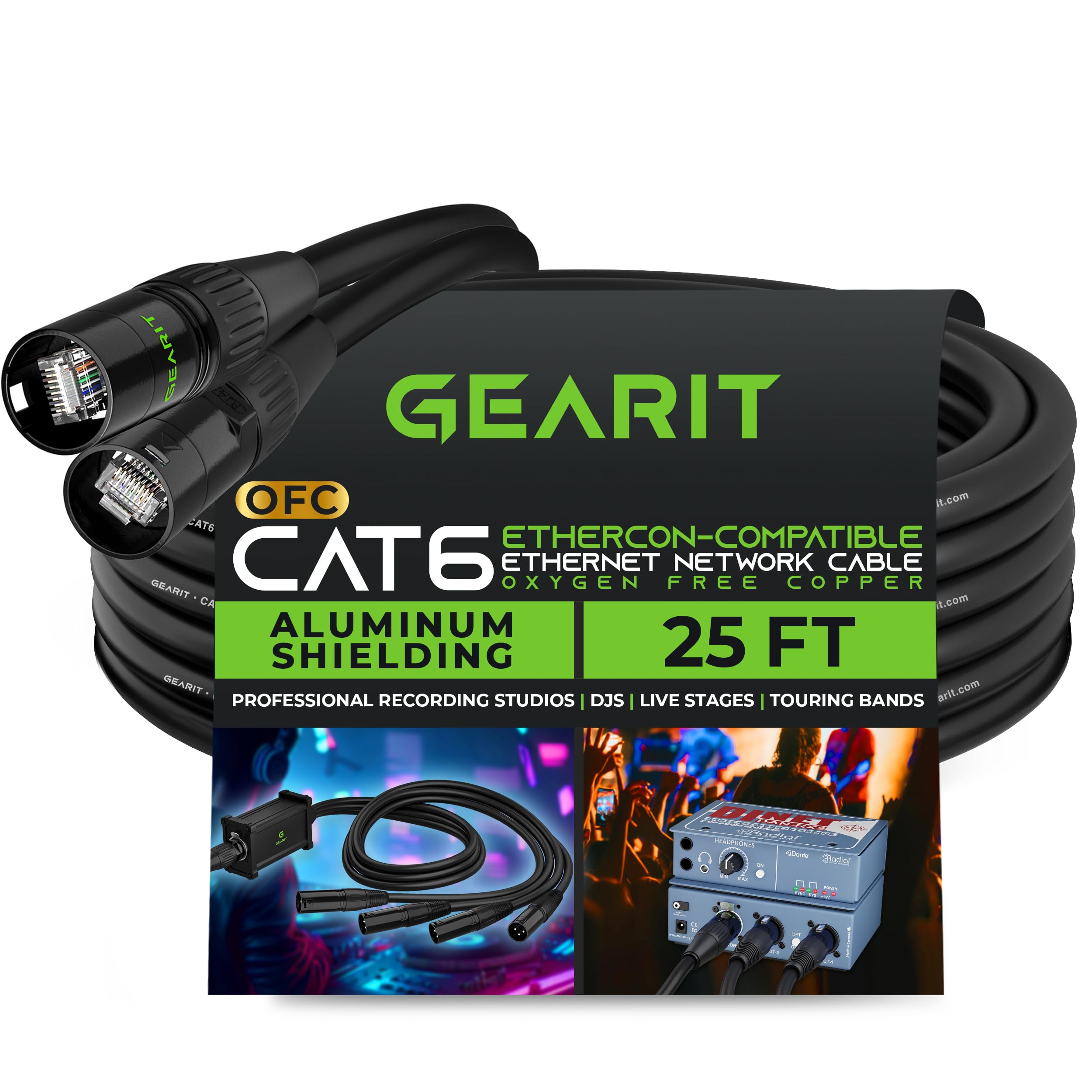 GearIT CAT6 Ethernet Cable, EtherCONCompatible (25 Feet) RJ45 Connectors for Pro Audio, Aluminum Shielded, Oxygen Free Copper 