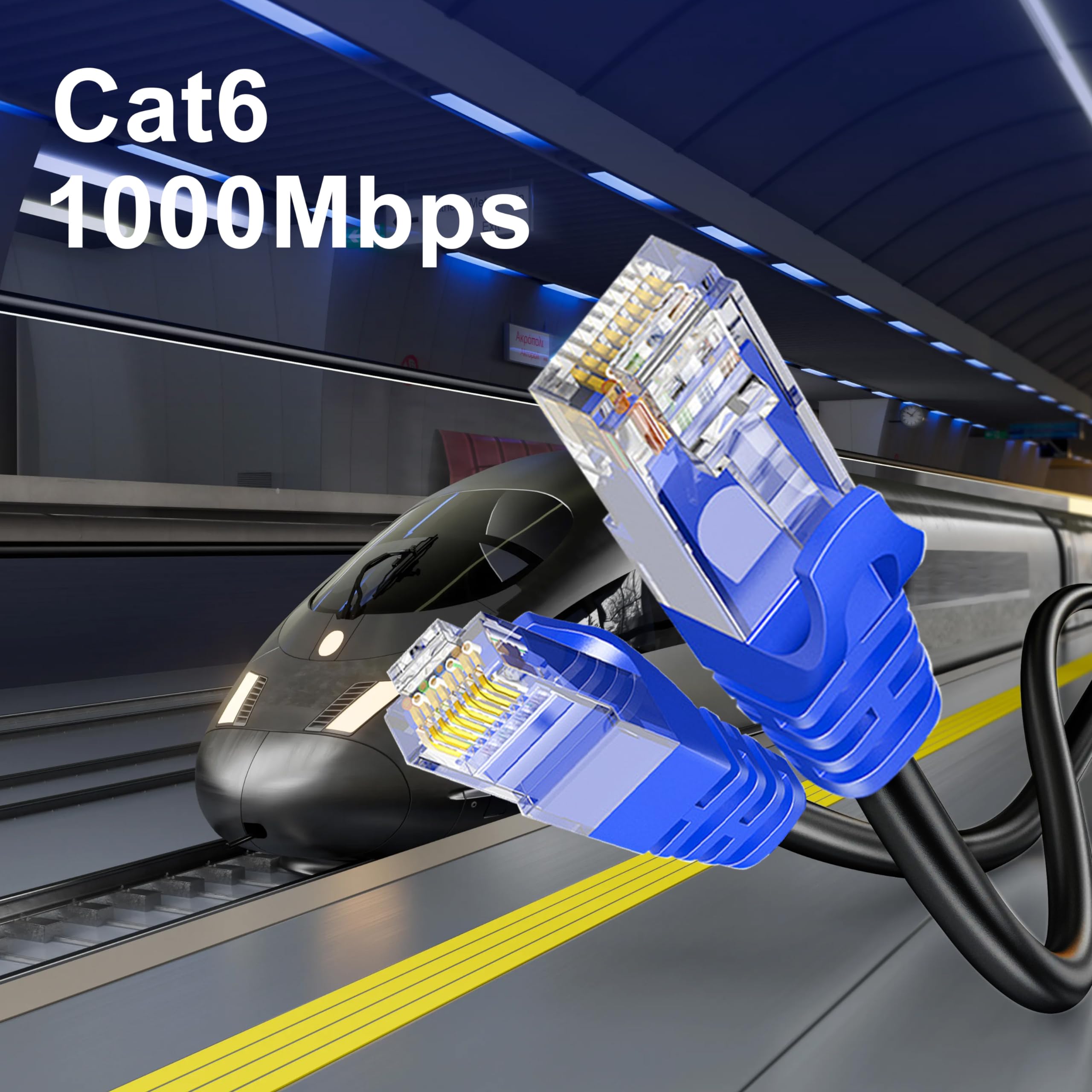 Aimyzii Cat6 Outdoor Ethernet Cable(50 Feet) Heavy Duty Outdoor Grounded Waterproof Buried Able Uv Resistant Network Cord,Rj45 P