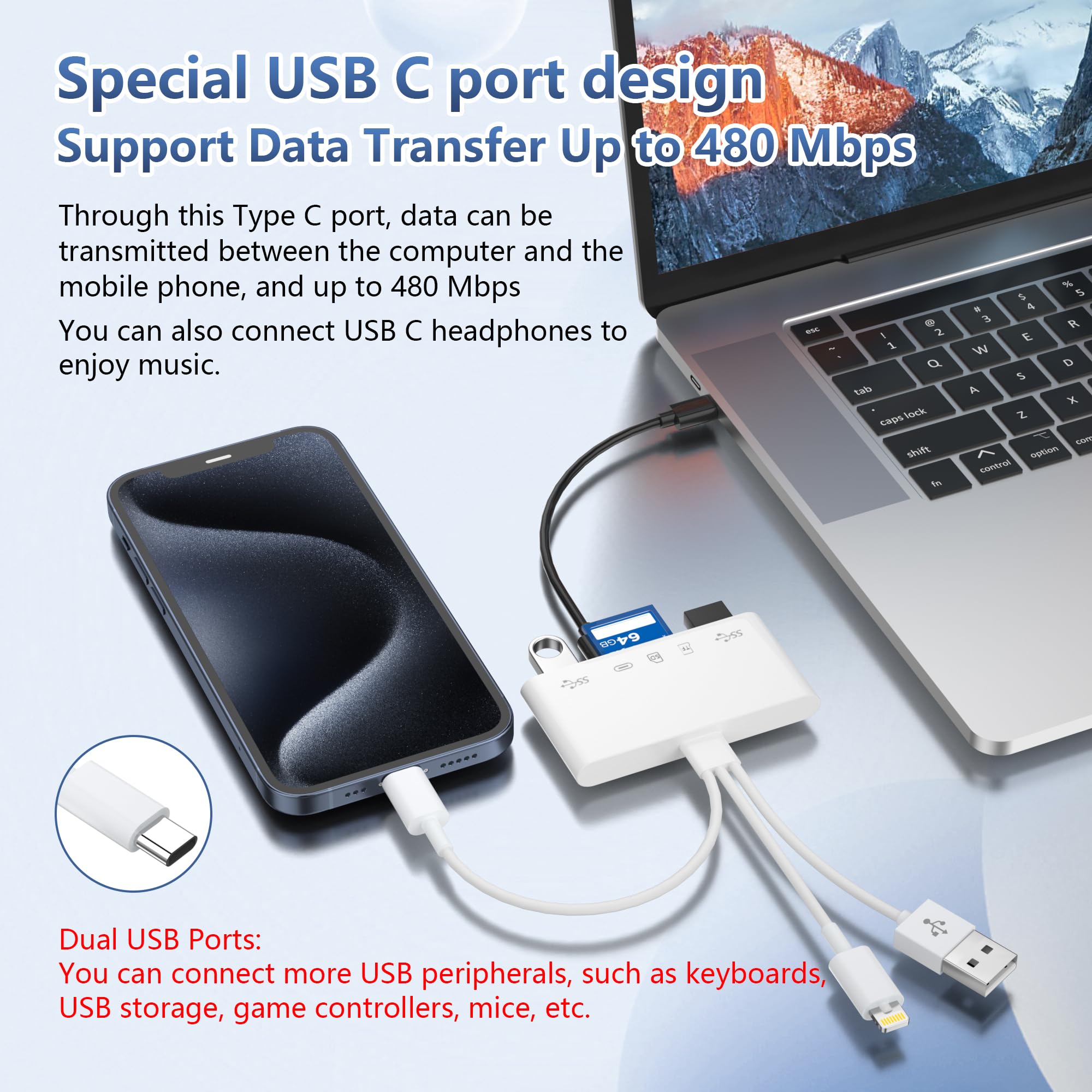 Sd Card Reader For Iphone Ipad Camera   5 In 3 Digital Camera Adapter With Sd/Tf/Micro Sd Card+2*Usb Adapter+Usb C Audio Adapter