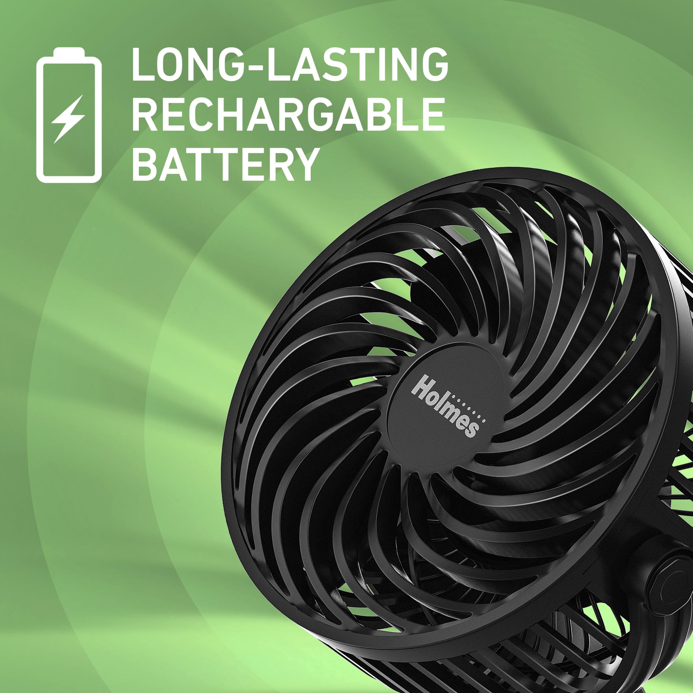 Holmes 4    On-The-Go Personal Fan With Clip - 3 Speed Settings, 360 Rotation, Rechargeable Battery, Usb-C Charging, Compact & P