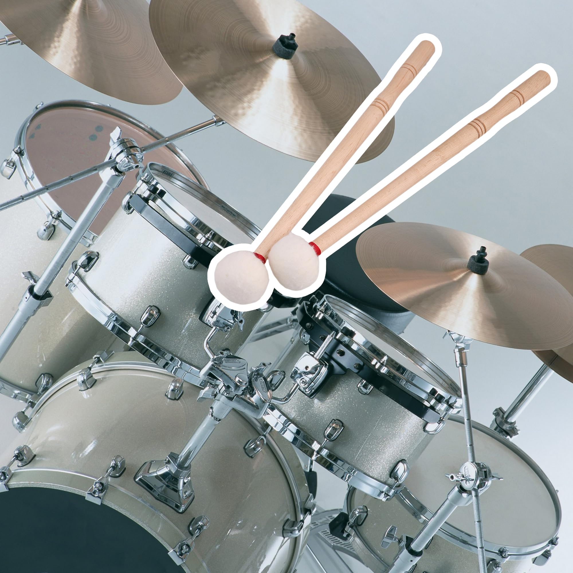 Bqlzr Drum Mallet 12Inches Length,Anti Slip Bass Percussion Sticks,Timpani Mallet, White Felt Drum Mallet Soft Felt Head Wood Ha