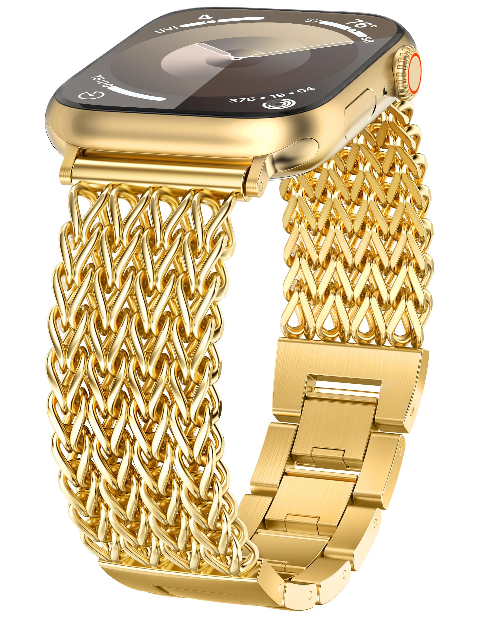 Minyee Compatible With Apple Watch Band 41/40/38/44/45/49/42Mm Women, Dressy Stainless Steel Metal Gold Chain Strap Mermaid Desi