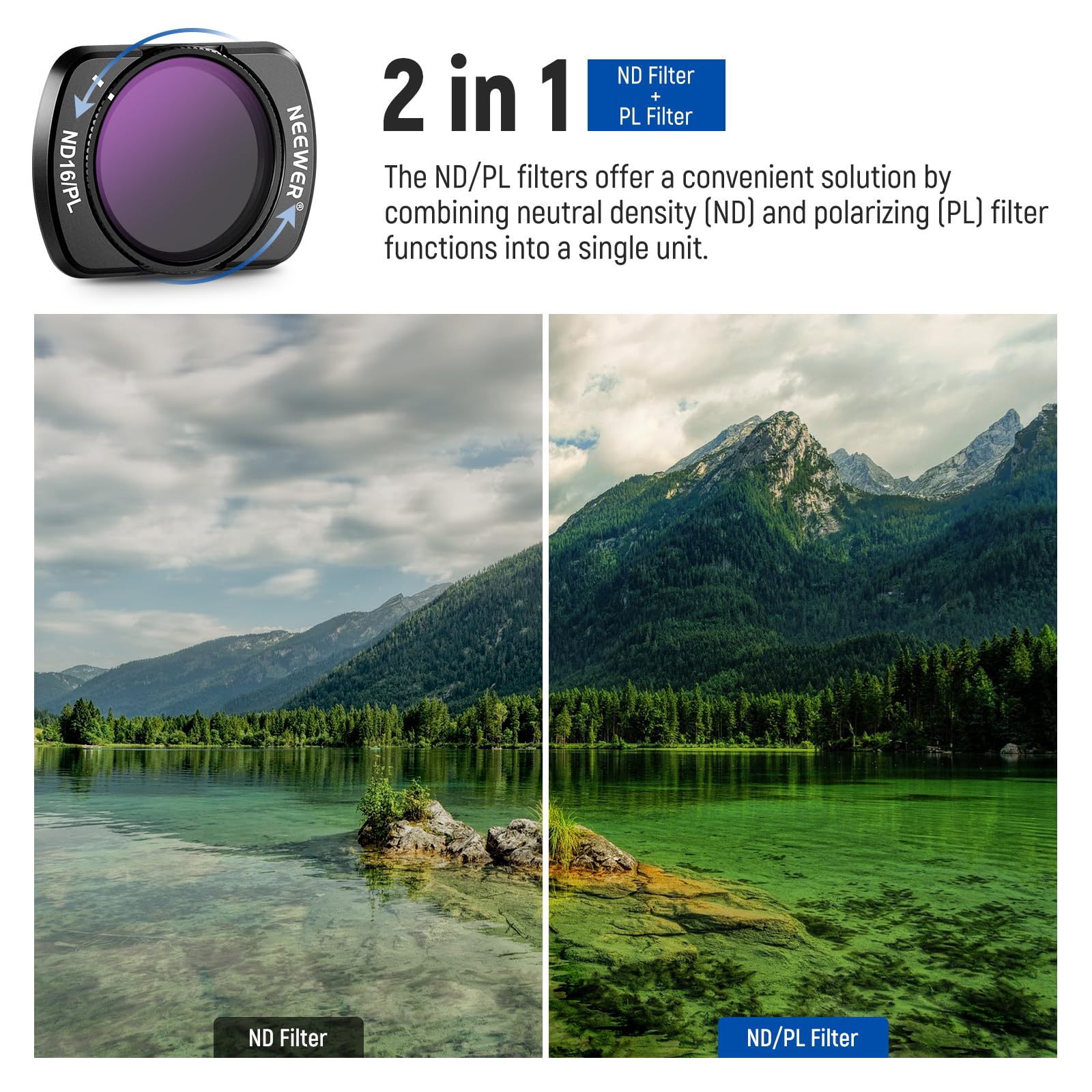 NEEWER Magnetic ND/PL Filter Set for DJI Osmo Pocket 3 ND8/PL ND16/PL ND32/PL ND64/PL Optical Glass 4 Pack with Screen Protectors