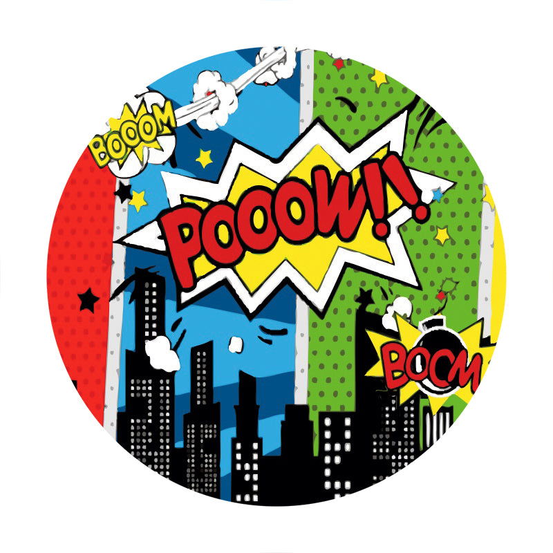 Renaiss 7.2X7.2Ft Superhero Round Backdrop For Photoshoot Boy Girl Portrait Cityscape Skyscraper American Comic Circle Photograp