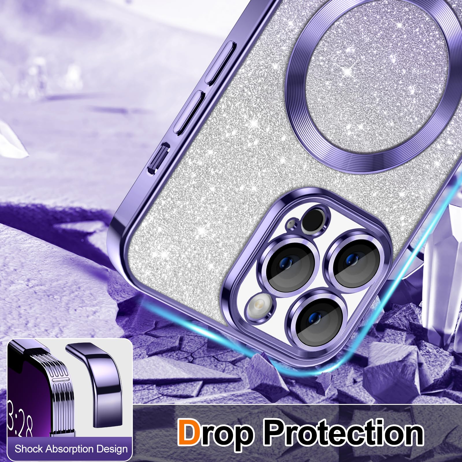 Hython For Iphone 13 Pro Case Clear Magnetic Glitter Phone Cases [Compatible With Magsafe] Full Camera Lens Protector Slim Gradi