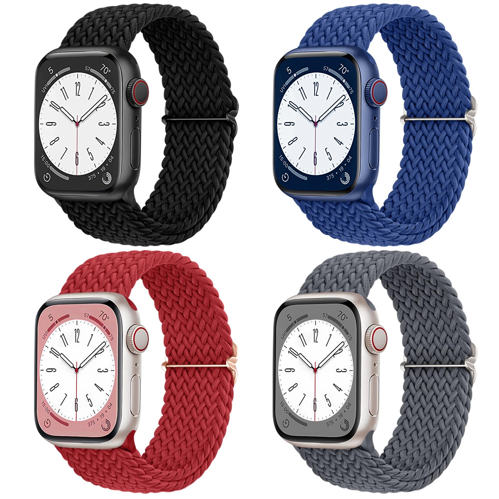 4 Pack Braided Solo Loop Compatible With Apple Watch Band 46Mm 45Mm 44Mm 49Mm 42Mm 41Mm 40Mm 38Mm, Stretchy Nylon Elastic Sport
