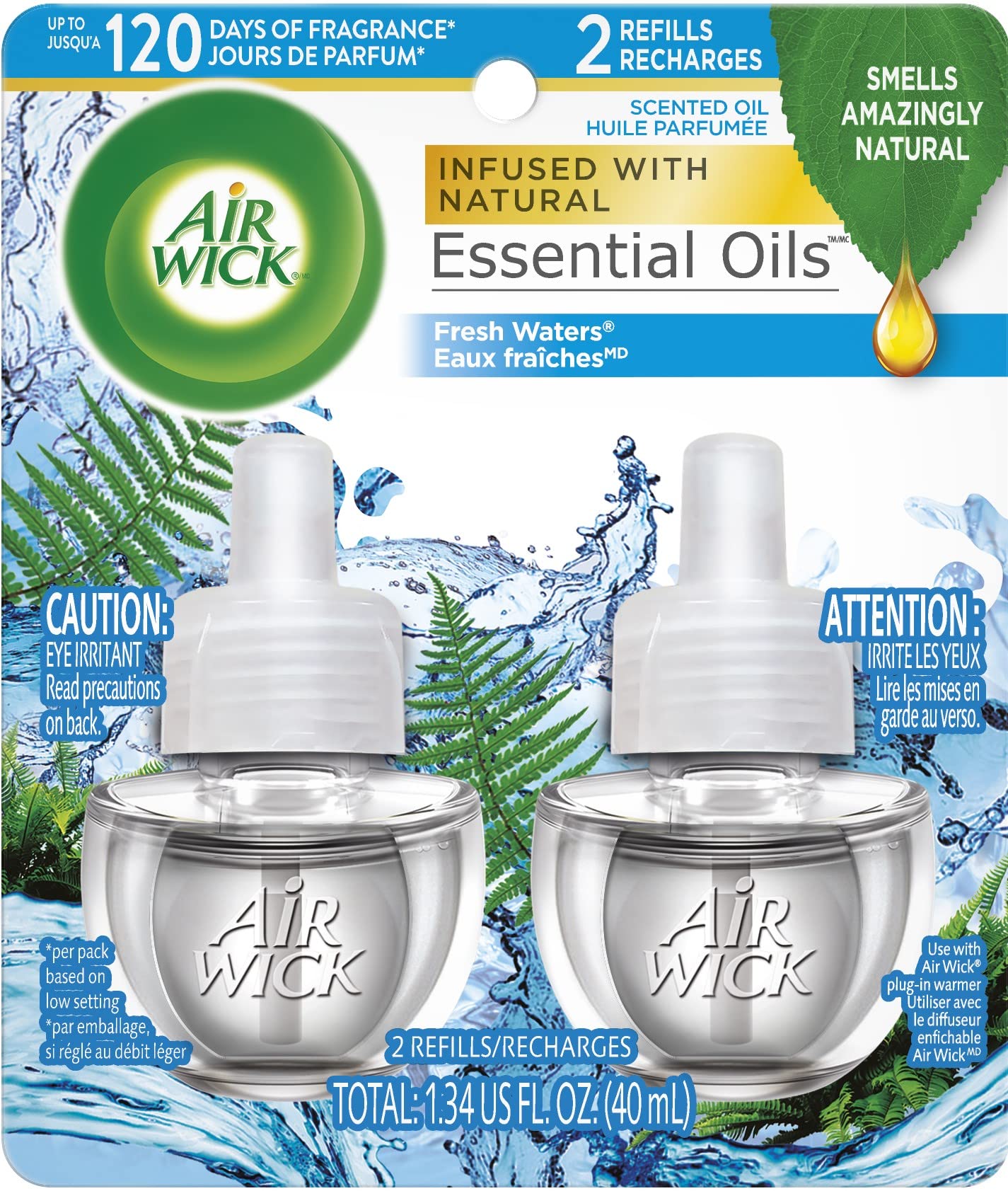 Air Wick Plug In Scented Oil Refill, 2 Ct, Fresh Waters, Air Freshener, Essential Oils