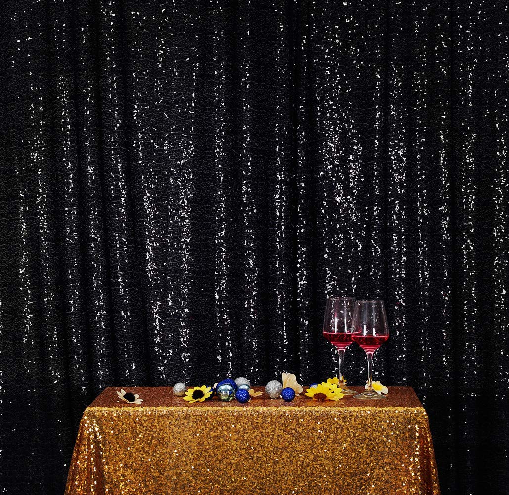 Squarepie Sequin Backdrop 5Ft X 7Ft Black Background Sparkly Curtain For Halloween Wedding Party