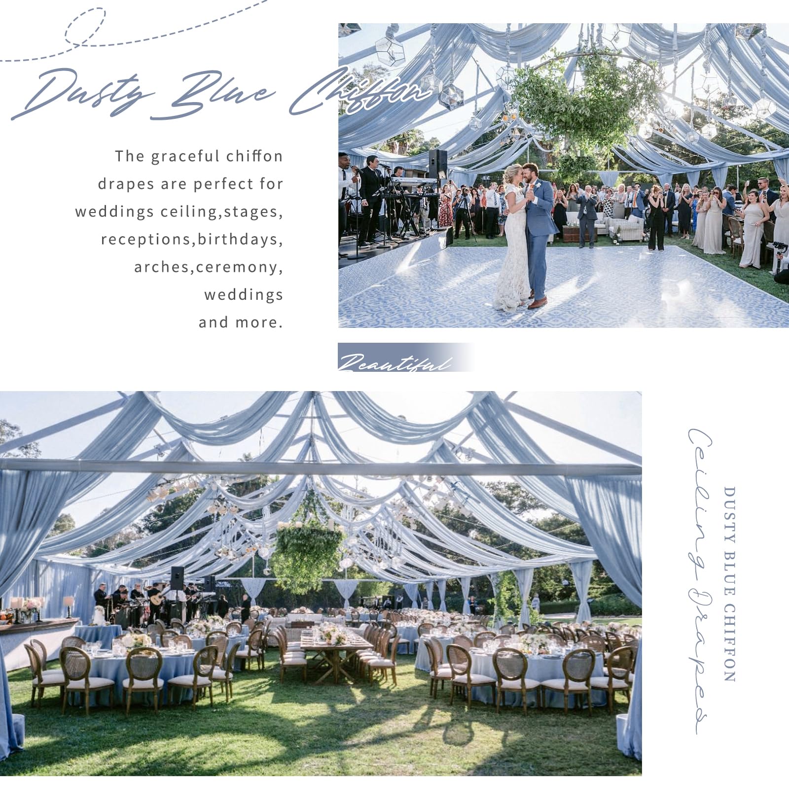 6 Panels Dusty Blue Ceiling Drapes For Wedding Ceiling Drapes 5Ftx20Ft Wedding Arch Draping Fabric Sheer Curtains Voile Chiffon