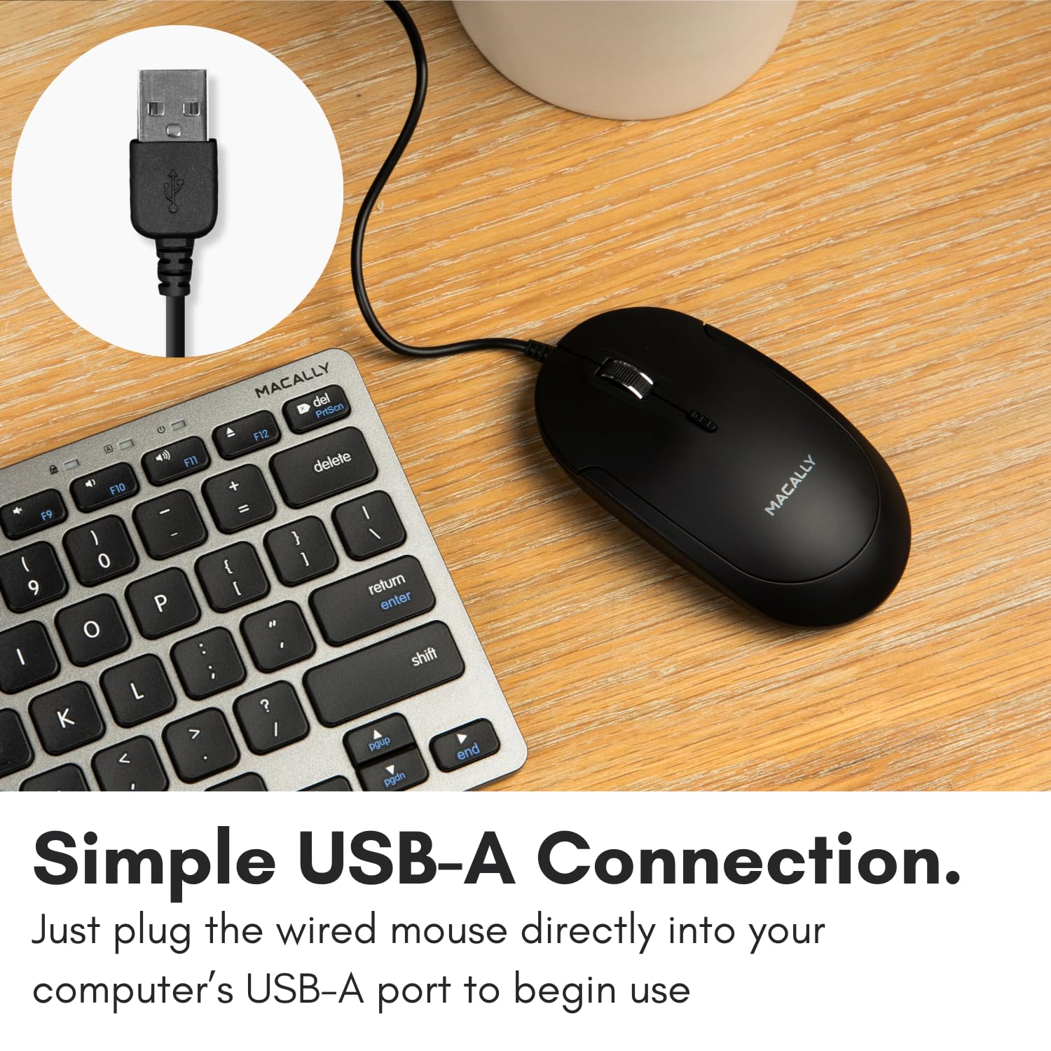 Computer Mouse Wired, Macally Silent Usb Mouse - Slim & Compact Usb Mouse For Apple Mac Or Windows Pc Laptop/Desktop - Designed