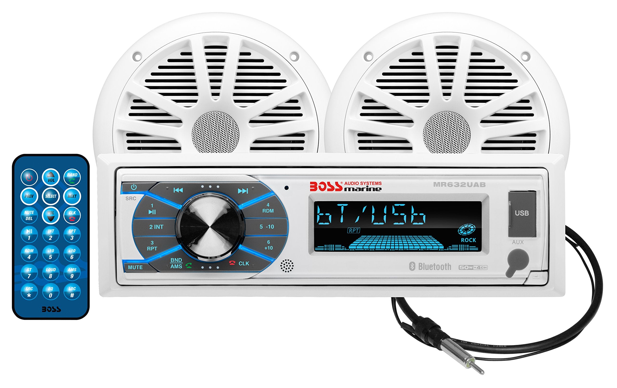 BOSS Audio Systems MCK632WB.6 Bluetooth Car Stereo Receiver with USB Port, 90W Dual Cone Speakers, Color Illumination, Weatherpr