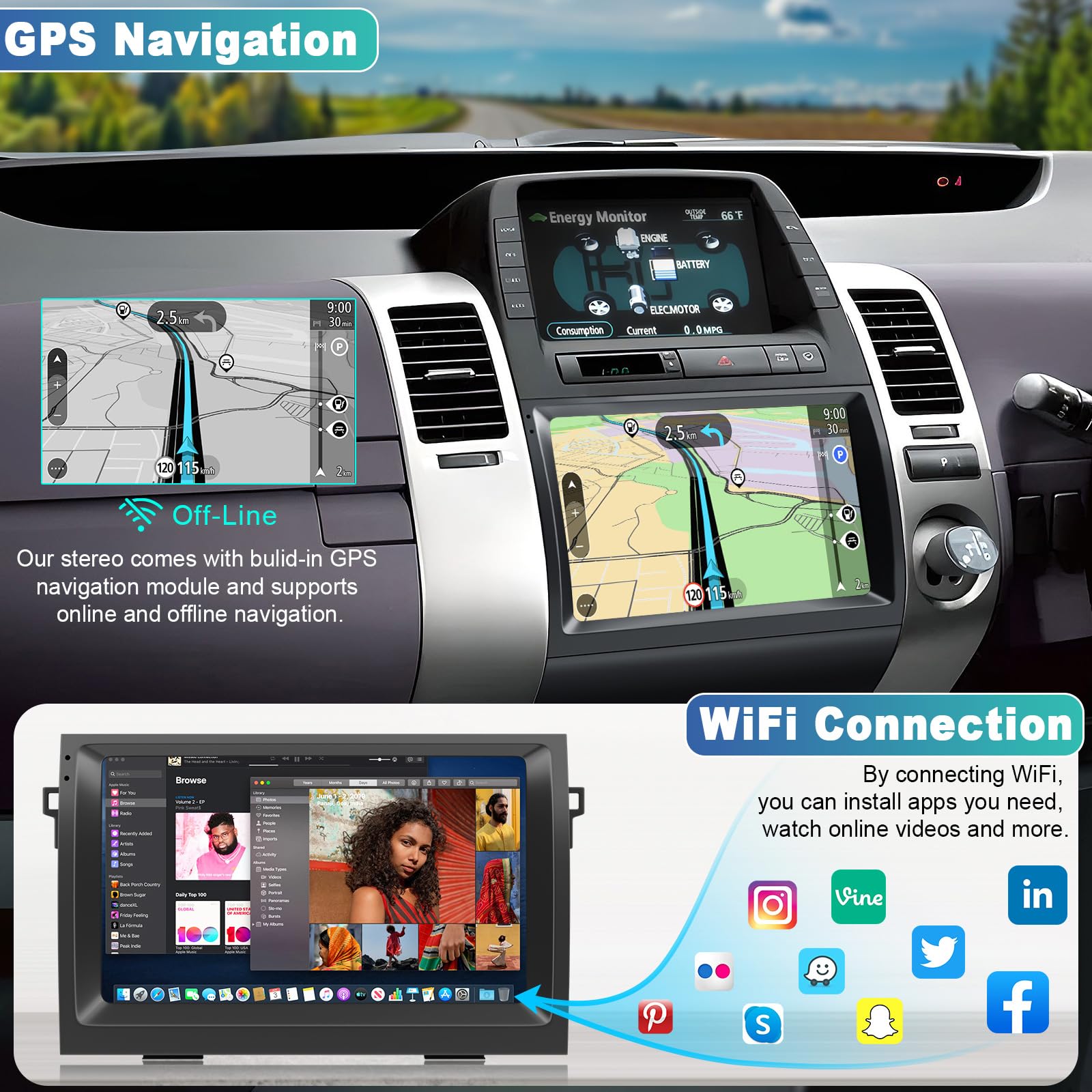 Android 13 Car Radio For Toyota Prius 2003 2009 With Wireless Carplay Android Auto,9 Inch Ips Touch Screen Car Stereo With Gps N