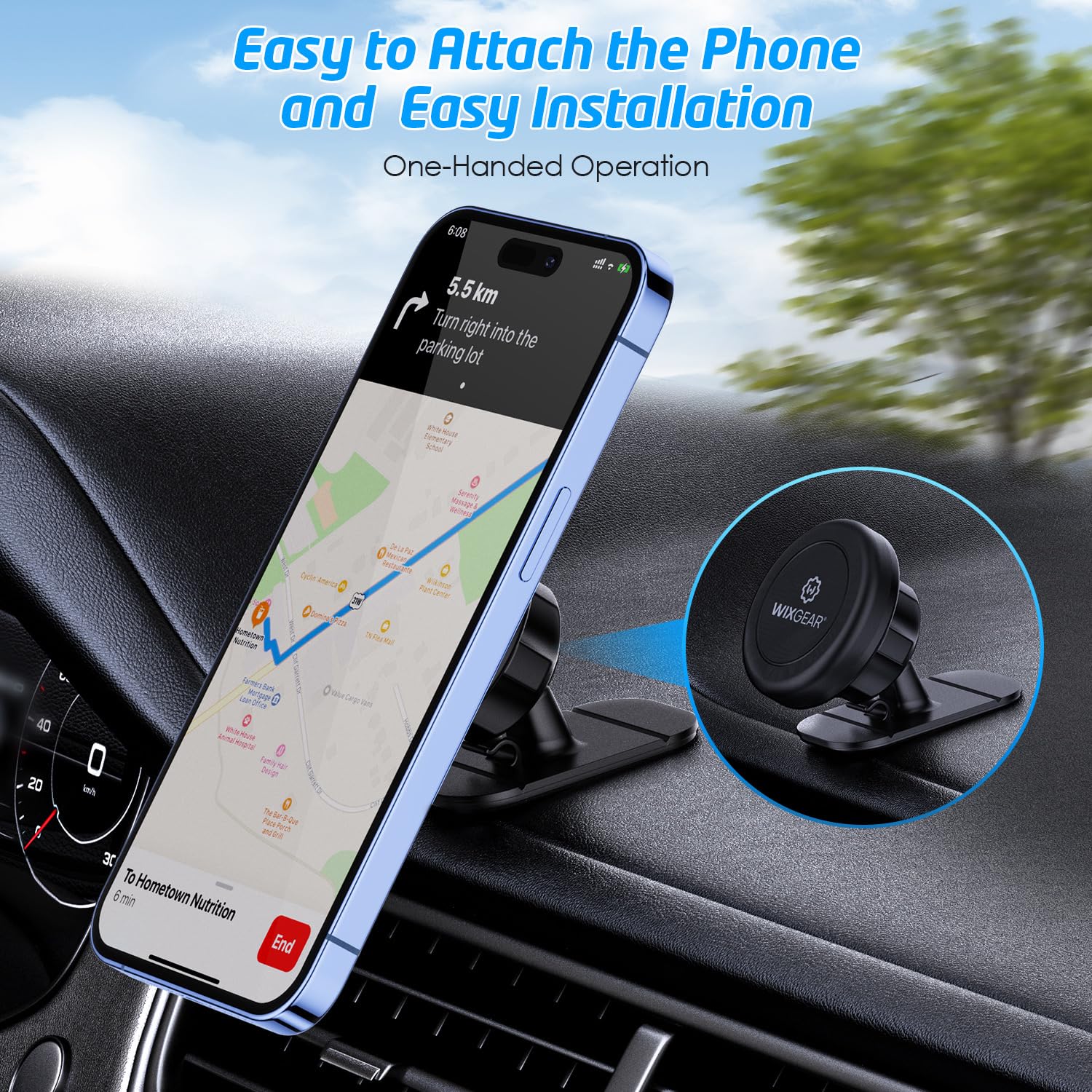 Wixgear Magnetic Car Mount [2-Pack] - Universal Stick-On Dashboard Magnetic Phone Holder For Car, Strong Magnet Mount For Cell P