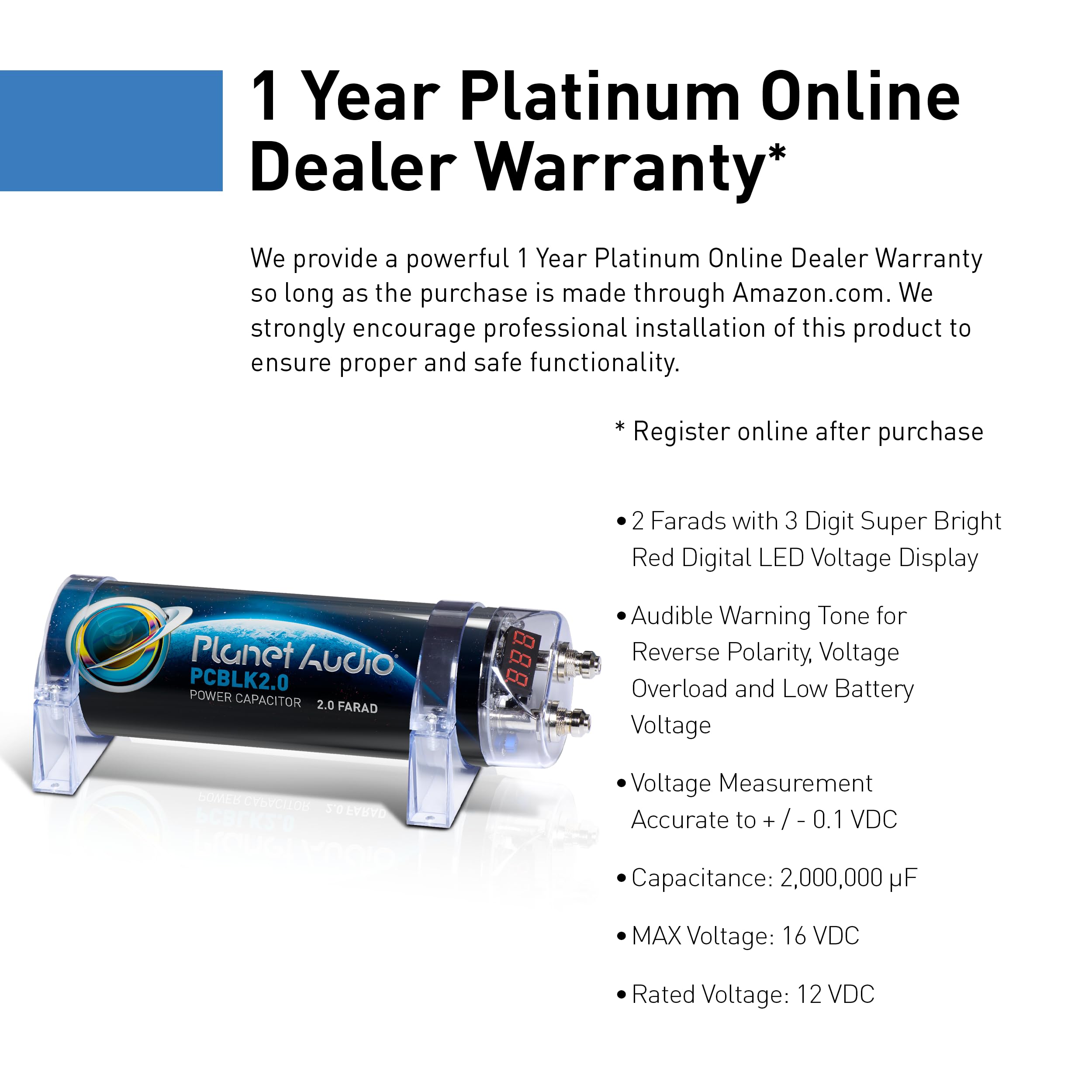 Planet 2.0 Farad Capacitor Digital Volt Meter Black