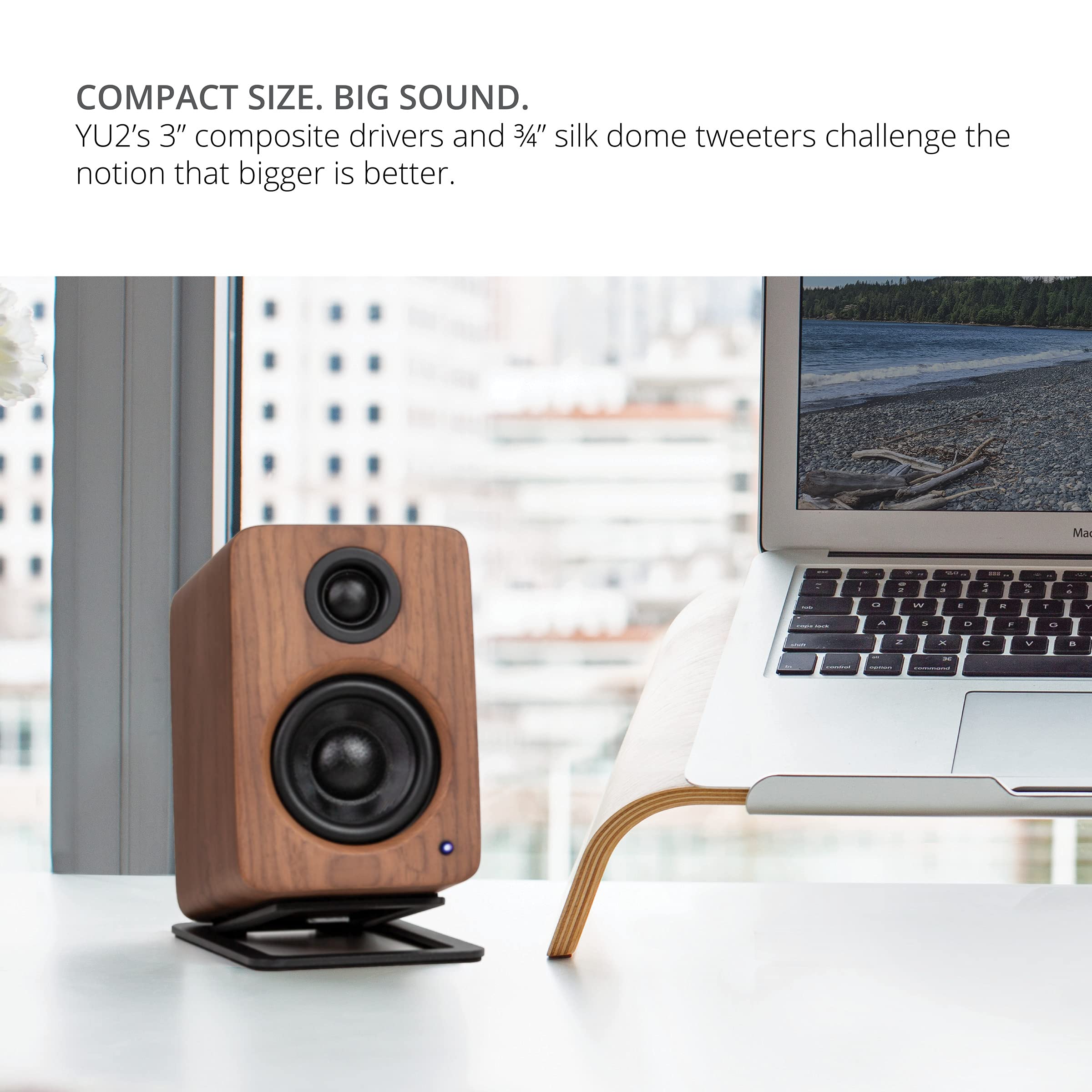 Kanto Yu2Walnut Powered Desktop Computer Speakers | 3'' Drivers | 3/4'' Tweeter | 50 W Rms | Built In Usb Dac & Aux Input | Sub
