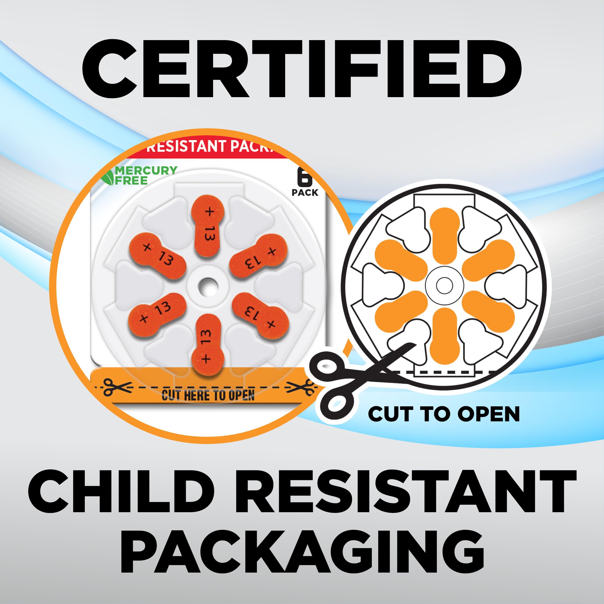 Powermax Size 13 Hearing Aid Batteries, 180 Count Long Lasting Battery Pack, Orange Long Tab For Easy Change