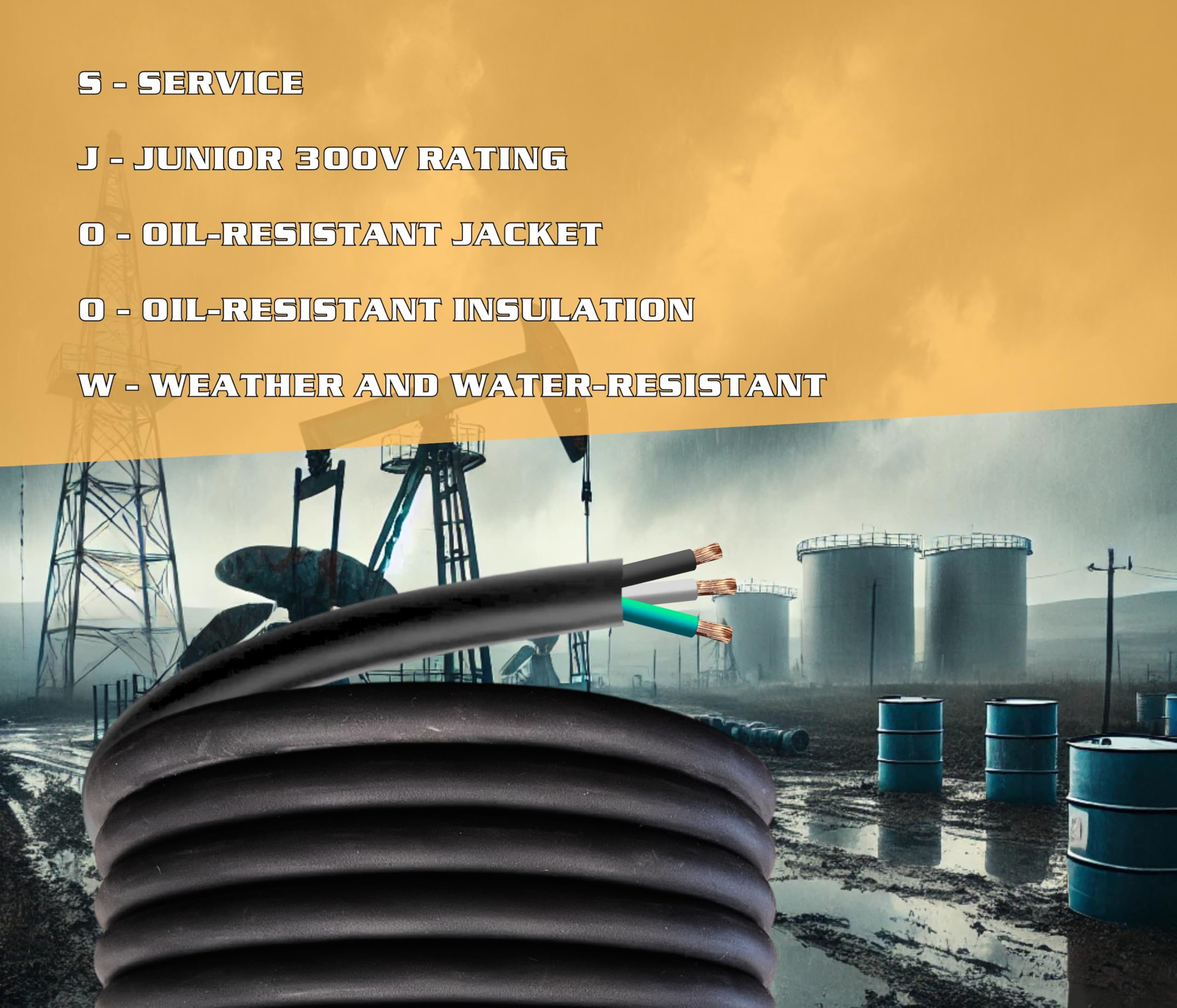 25 Feet 12/3 Sjoow Cable Cord 12 Awg 3 Conductor So Wire   12 Gauge 3 Conductor (12/3 Wire) 300V Portable Power Extension Cable