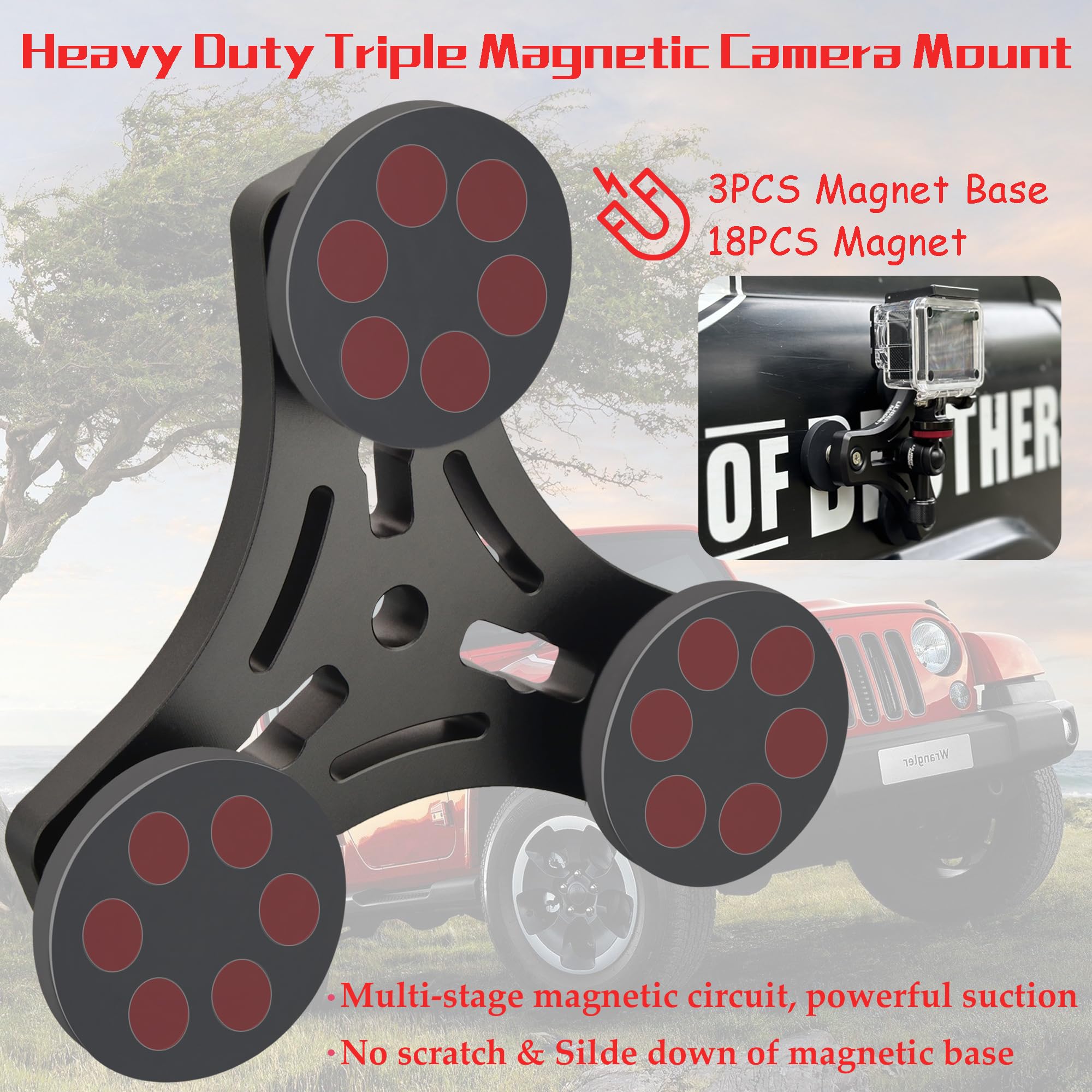 Ulibermagnet Magnetic Action Camera Mount,Solid Aluminum Magnetic Mount Tripod With Mini Ball Head,Strong Rubber Coated Magnet W